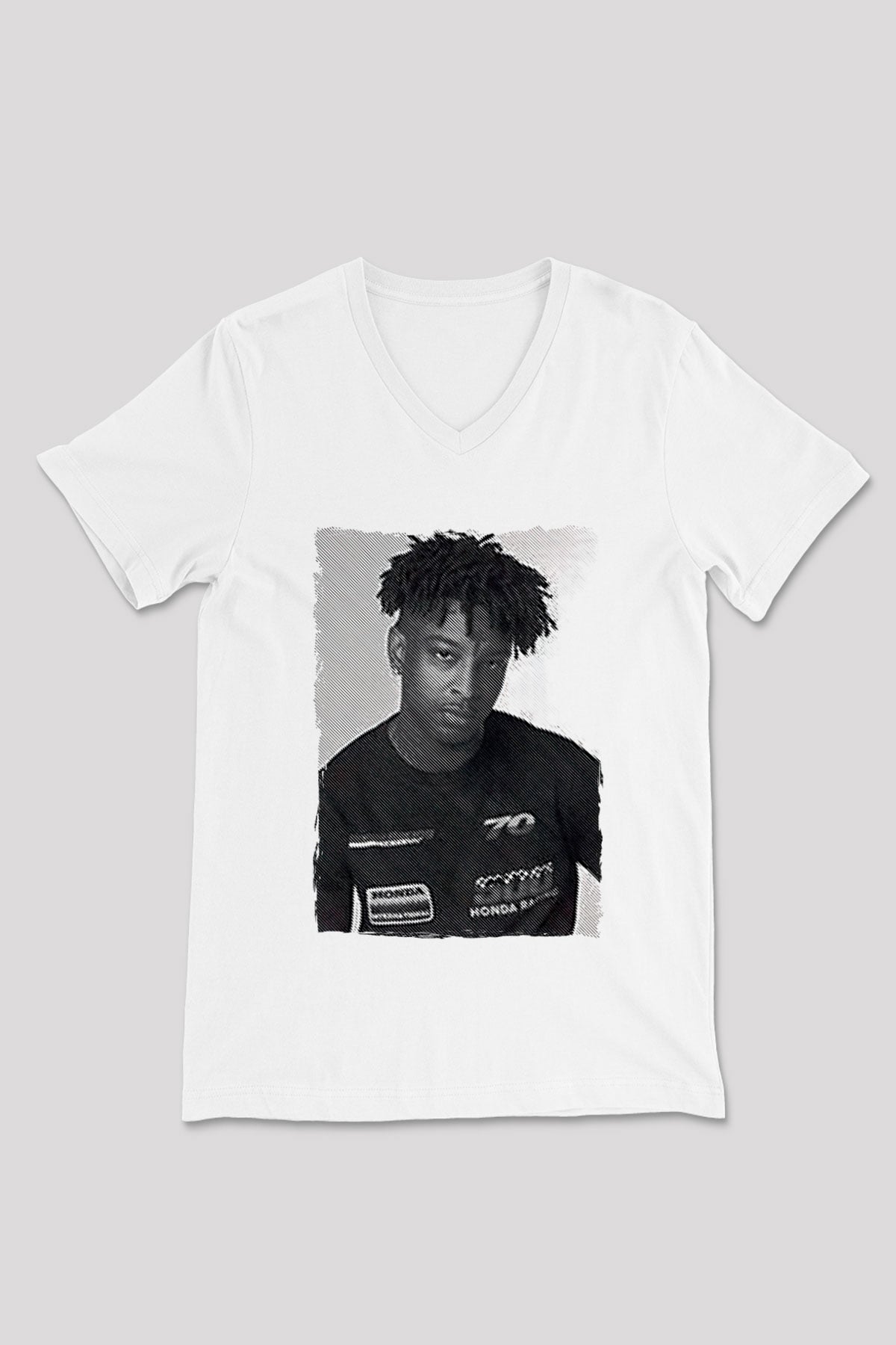 21 Savage Baskılı Beyaz Unisex V Yaka Tişört - Tshirt