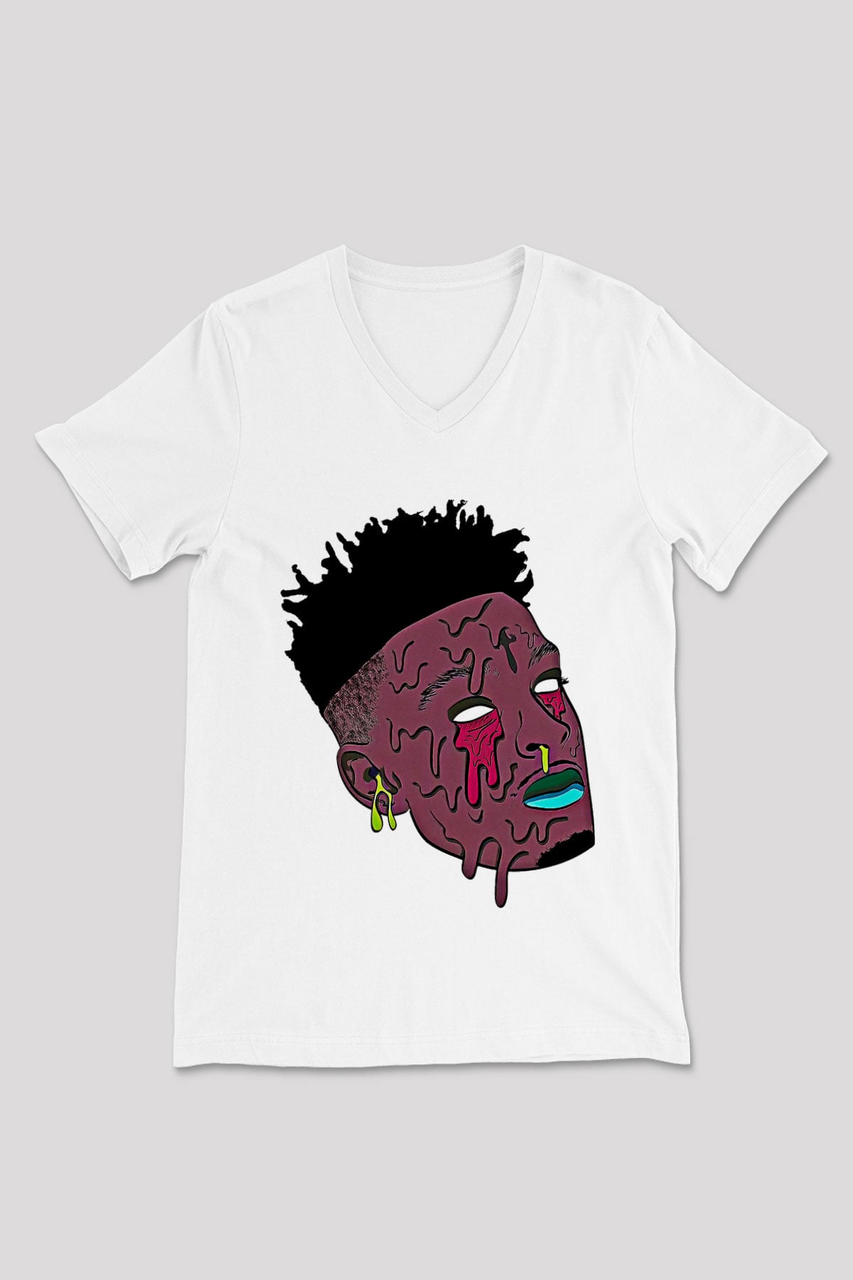 21 Savage Baskılı Beyaz Unisex V Yaka Tişört - Tshirt