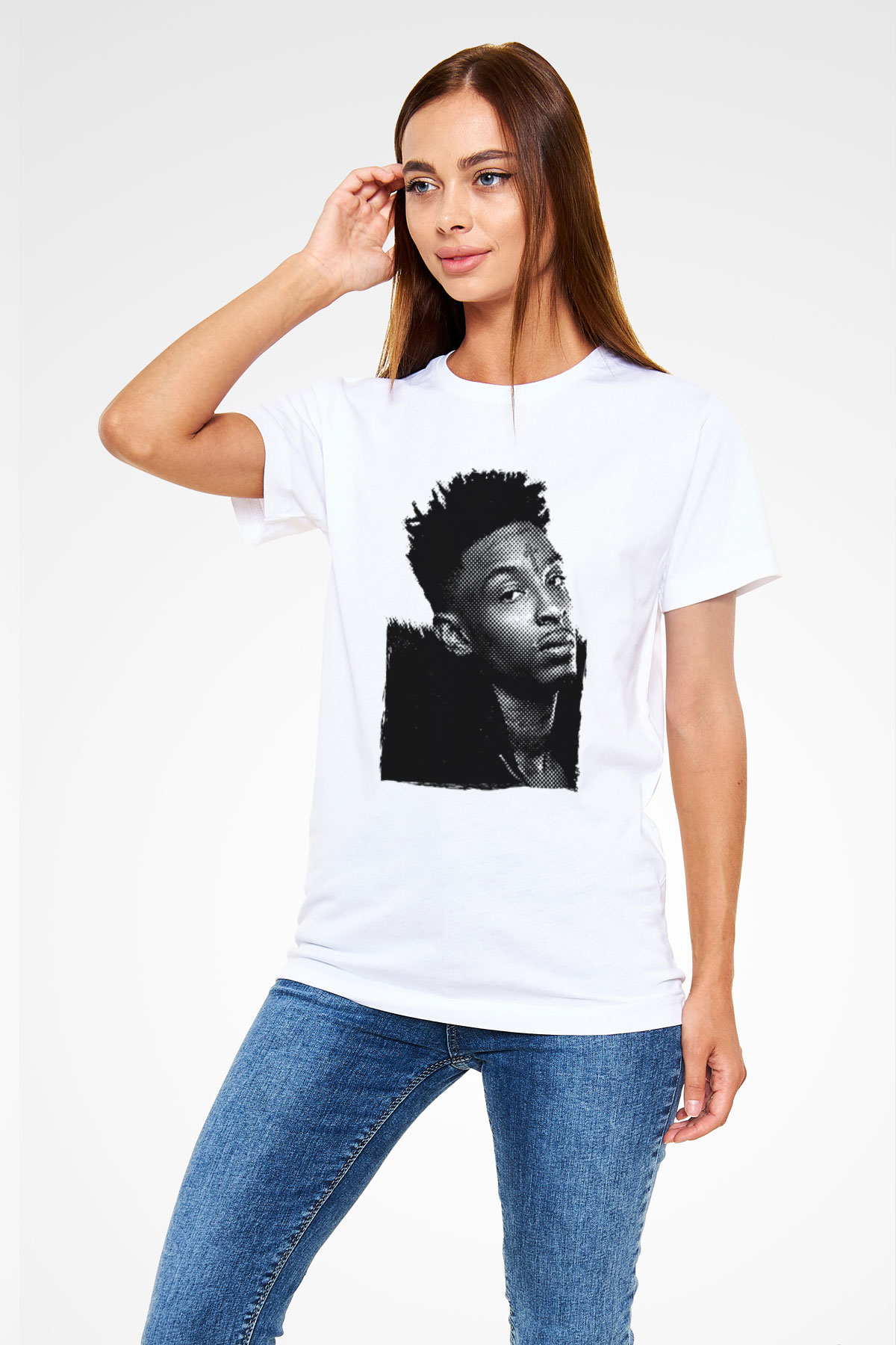 21 Savage Baskılı Unisex Beyaz Tişört - Tshirt