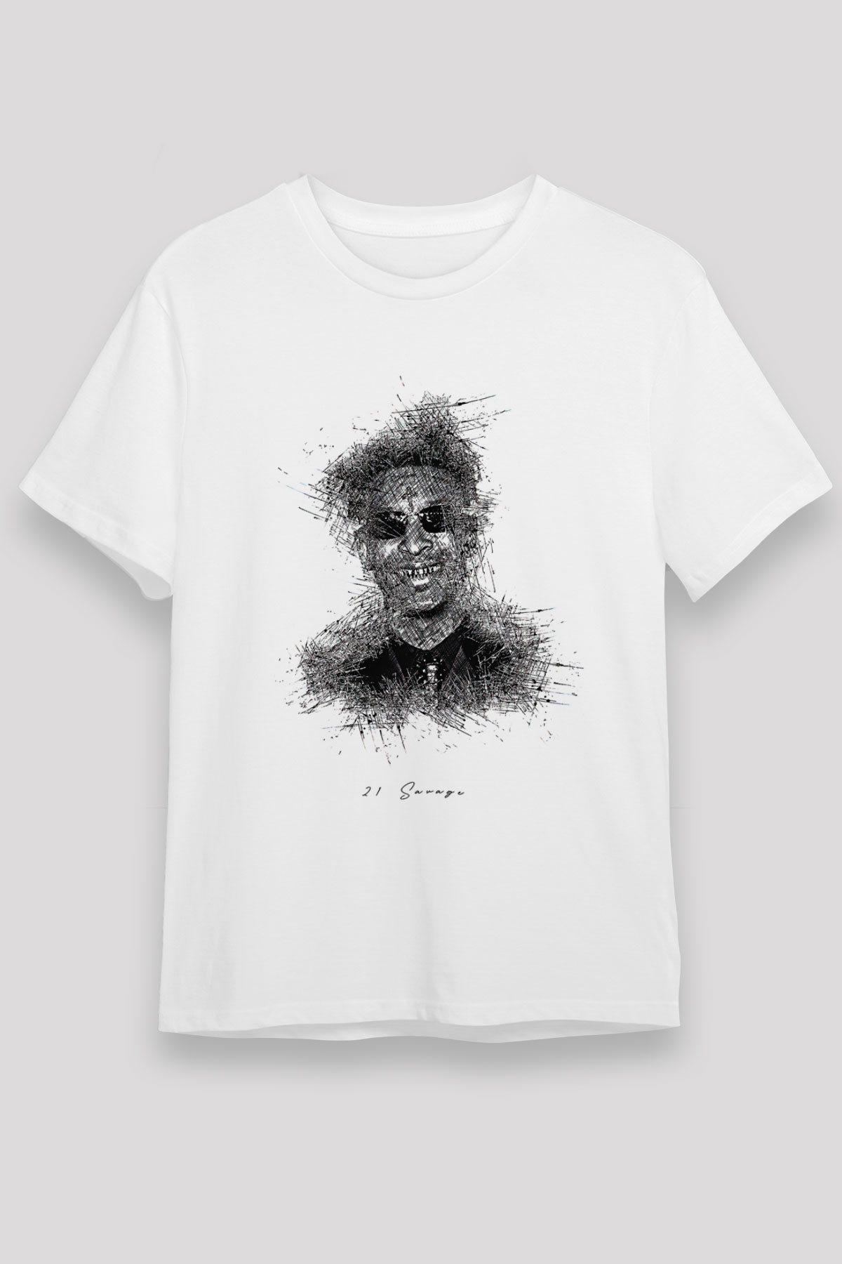 21 Savage Baskılı Unisex Beyaz Tişört - Tshirt