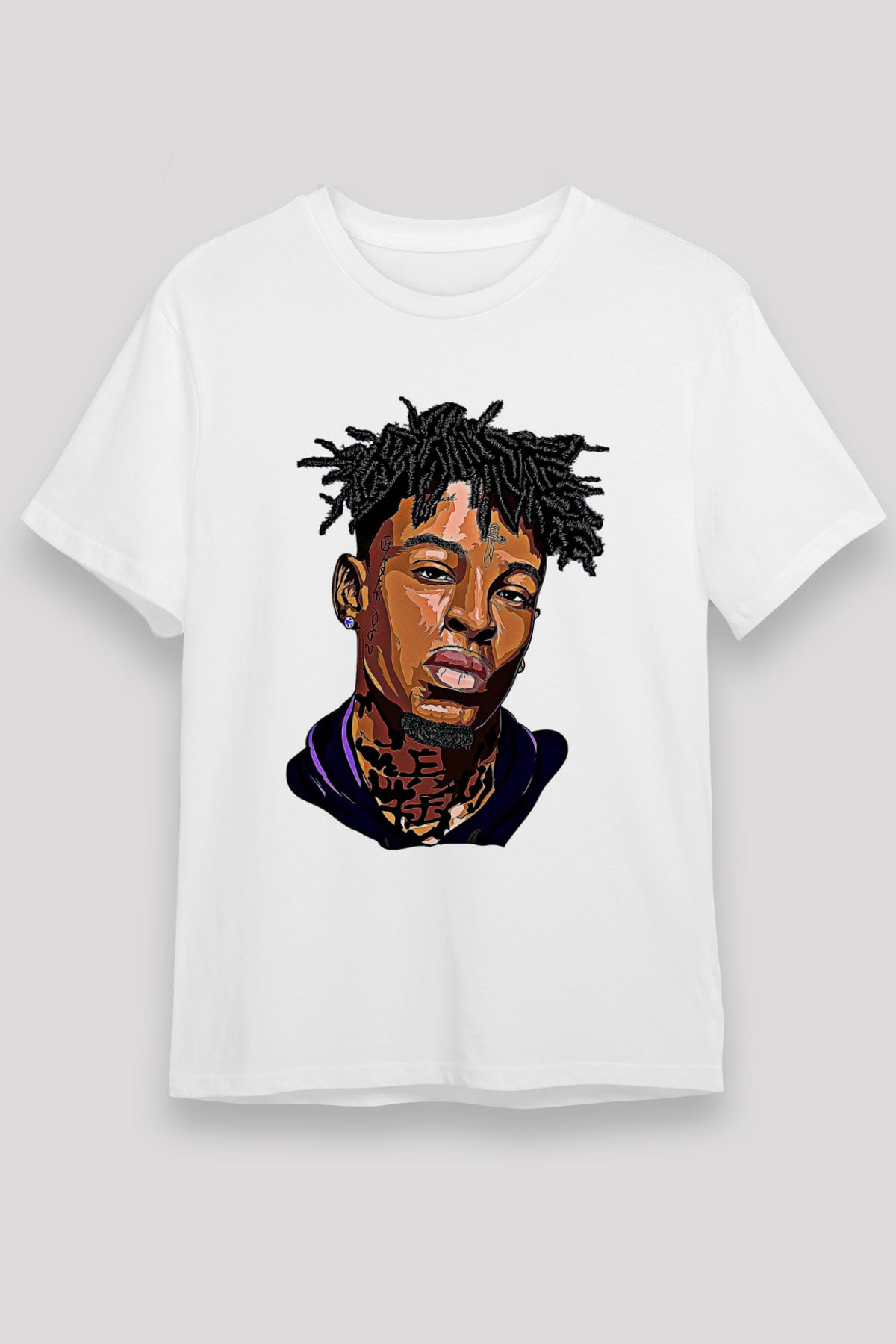 21 Savage Baskılı Unisex Beyaz Tişört - Tshirt