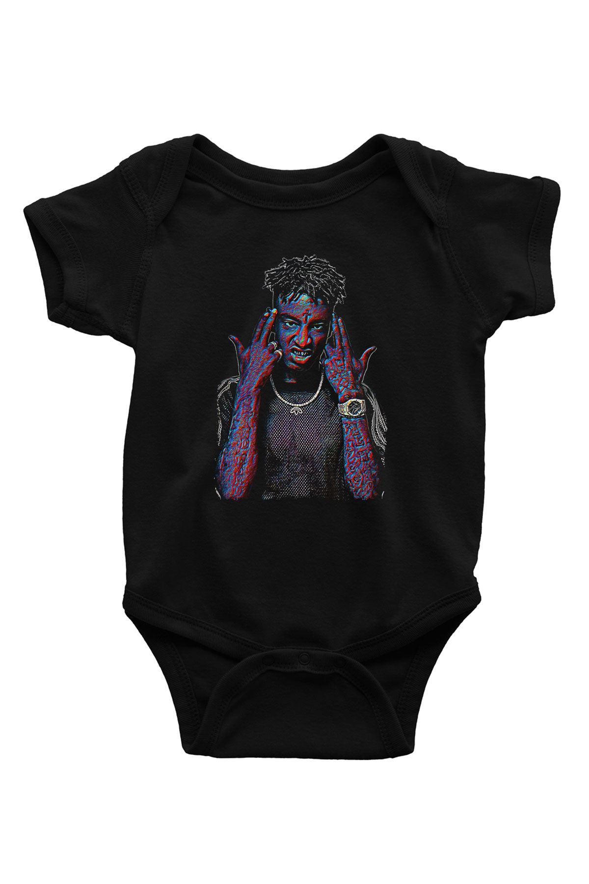 21 Savage Baskılı Unisex Siyah Bebek Body - Zıbın