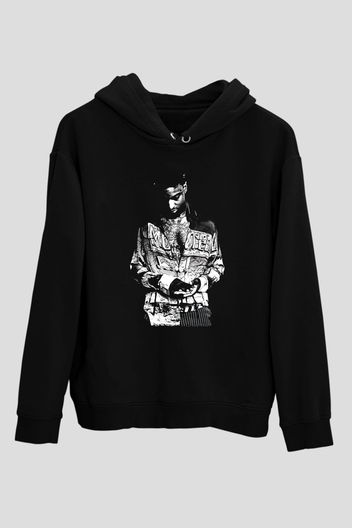 21 Savage Baskılı Unisex Siyah Hoodie