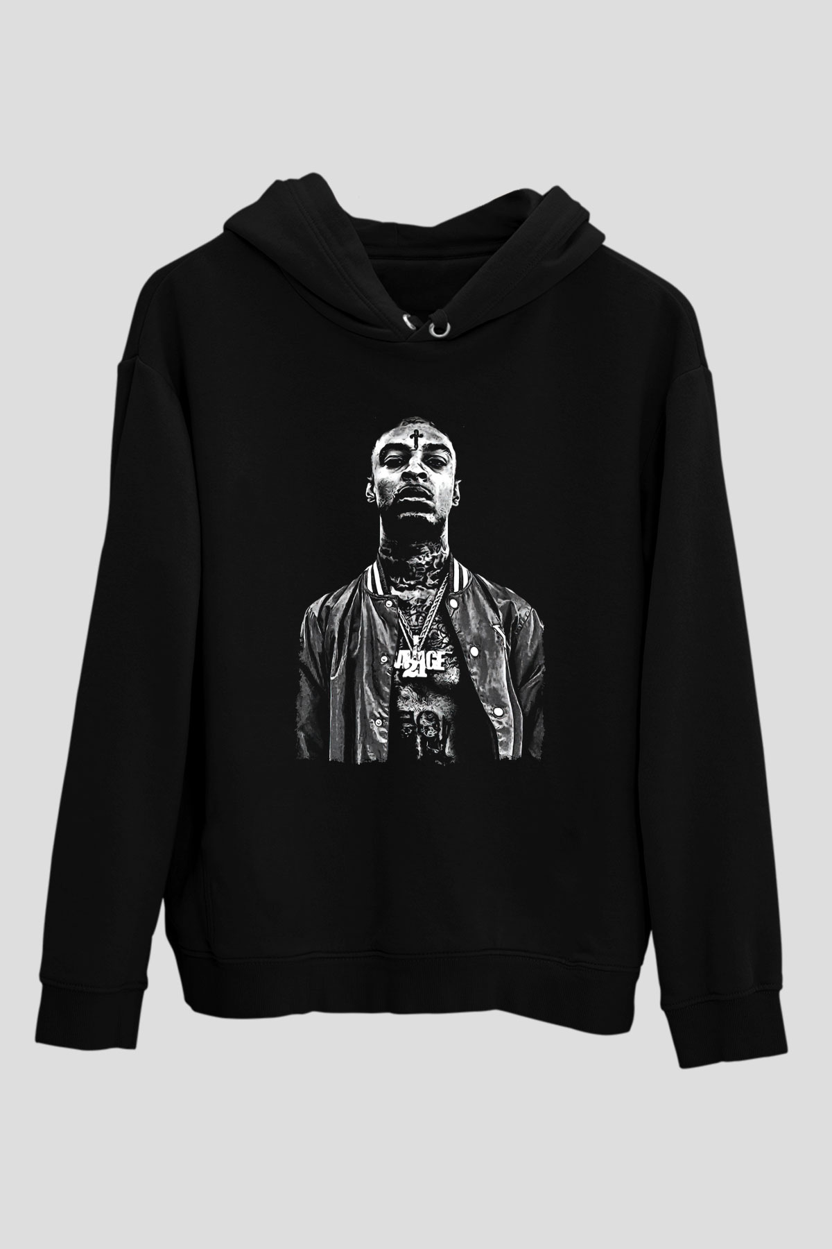 21 Savage Baskılı Unisex Siyah Hoodie