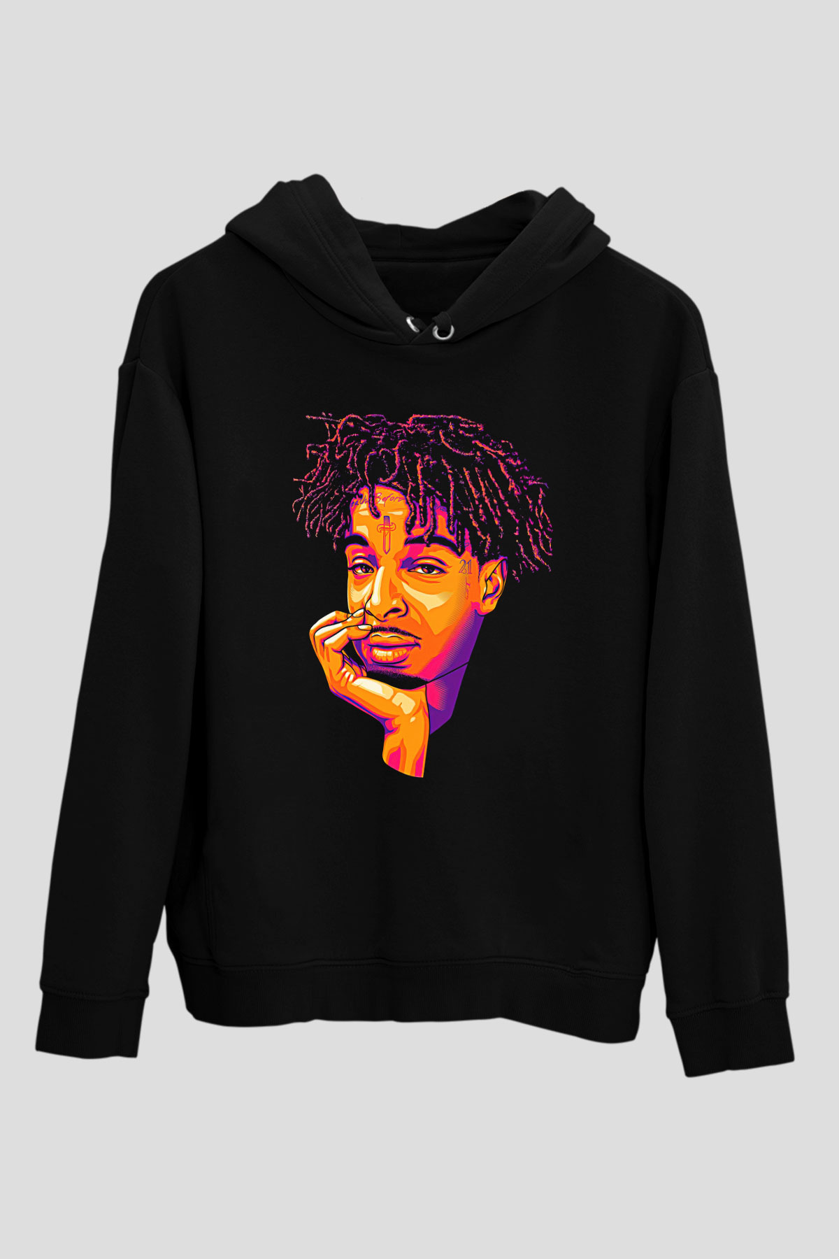 21 Savage Baskılı Unisex Siyah Hoodie