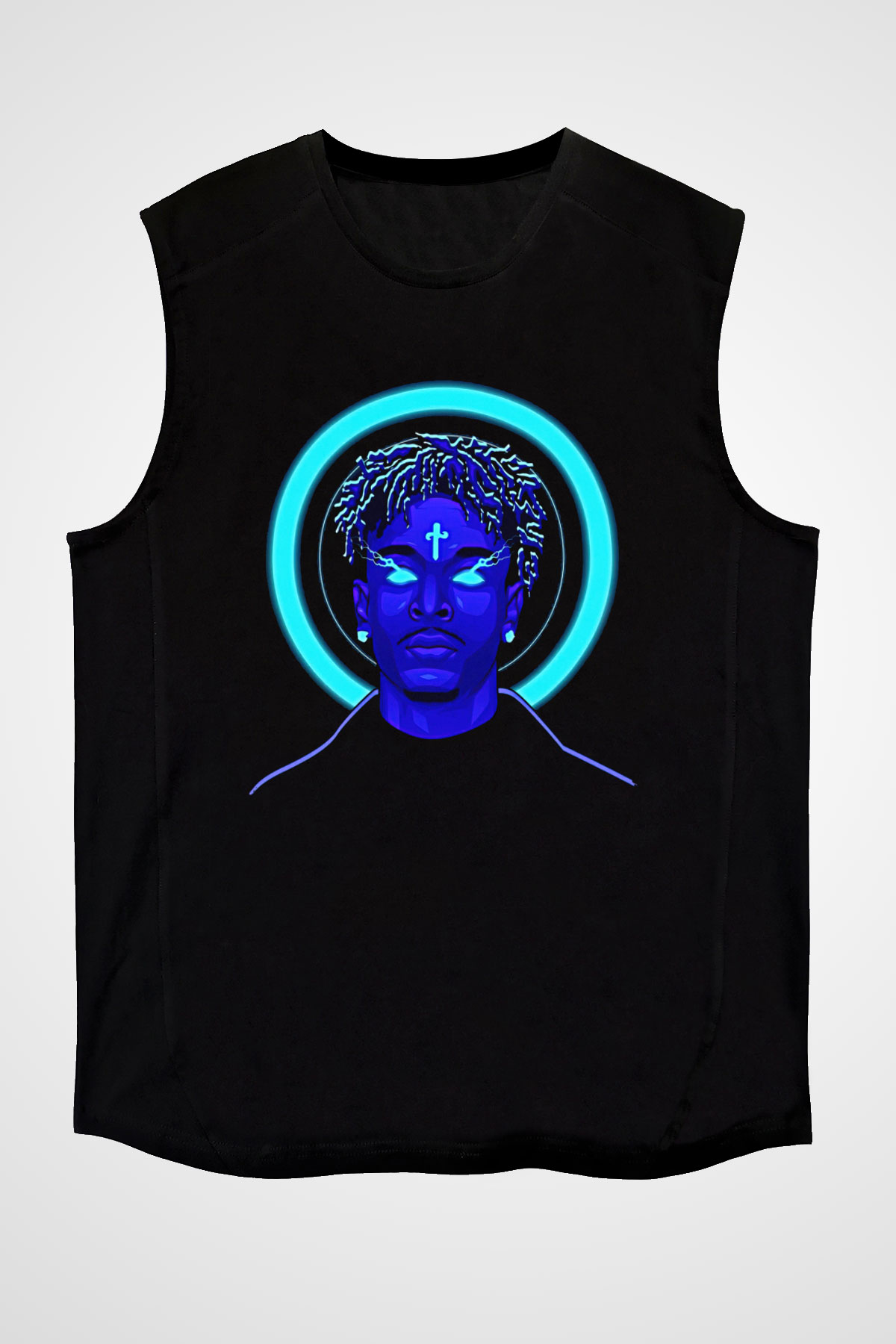 21 Savage Baskılı Unisex Siyah Kolsuz Tişört - Tshirt