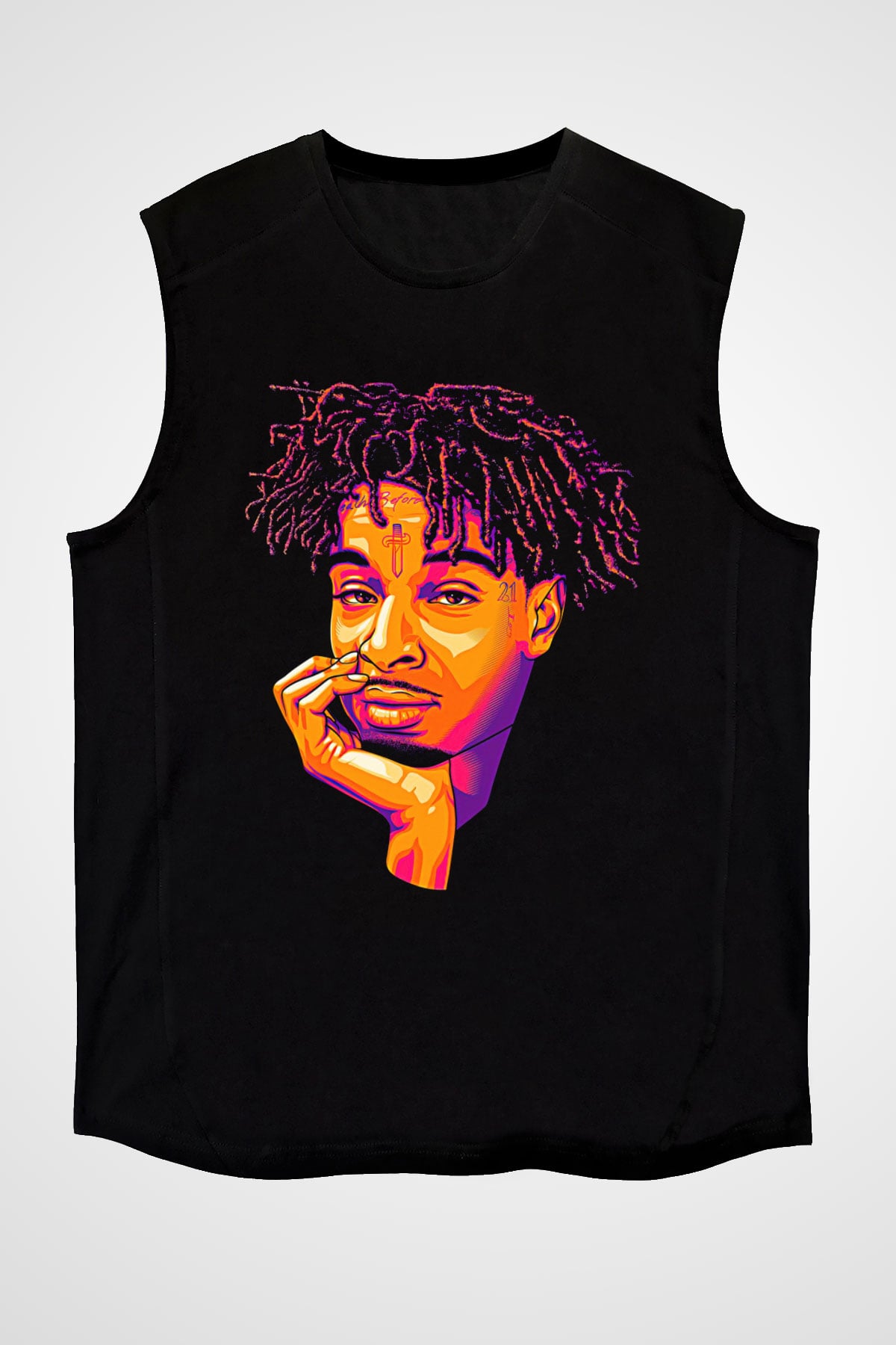 21 Savage Baskılı Unisex Siyah Kolsuz Tişört - Tshirt