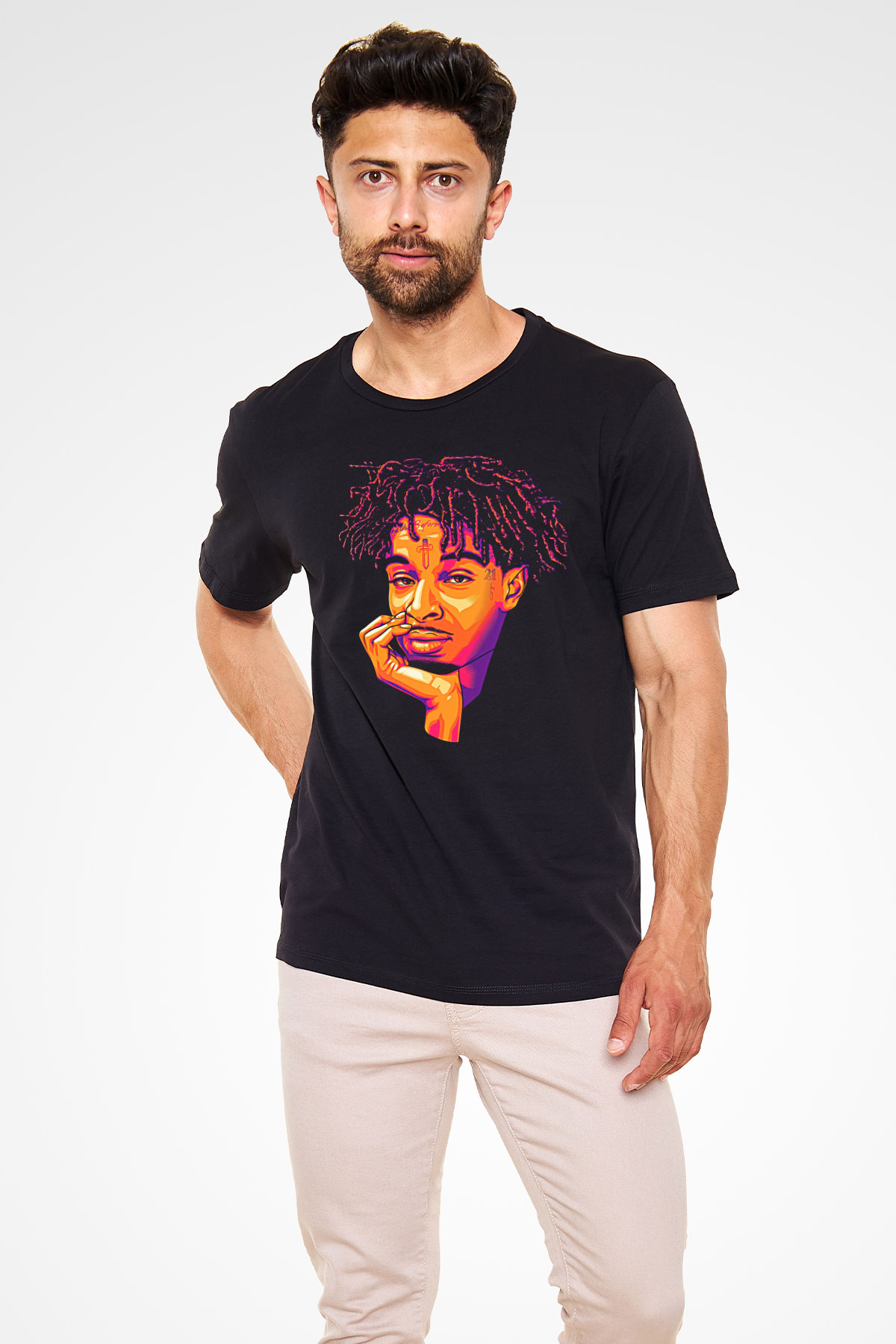 21 Savage Baskılı Unisex Siyah Tişört - Tshirt
