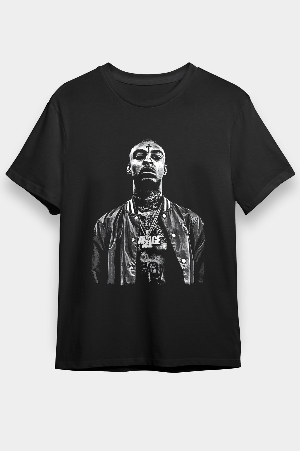 21 Savage Baskılı Unisex Siyah Tişört - Tshirt