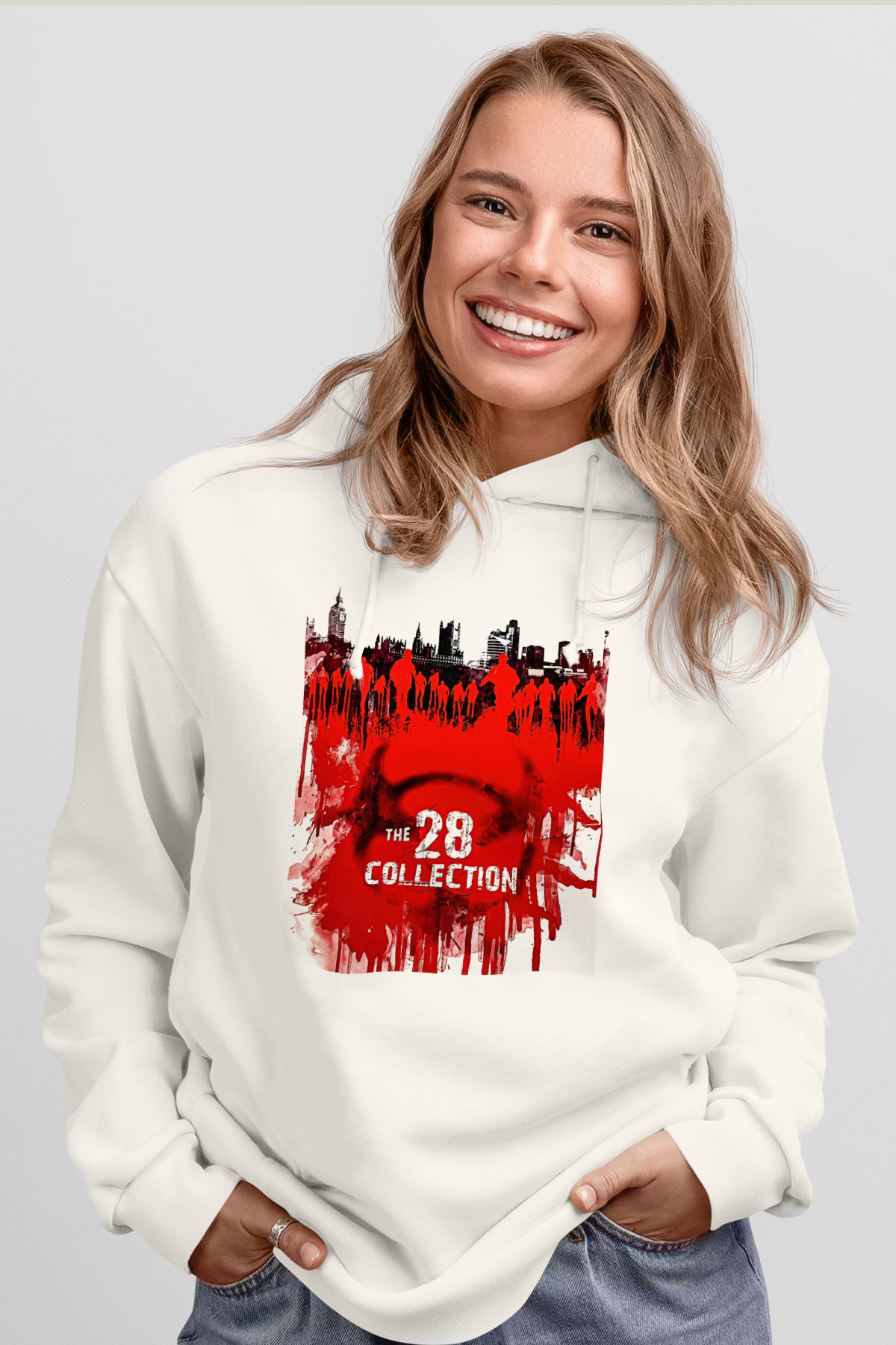 28 Days Later Baskılı Beyaz Unisex Hoodie