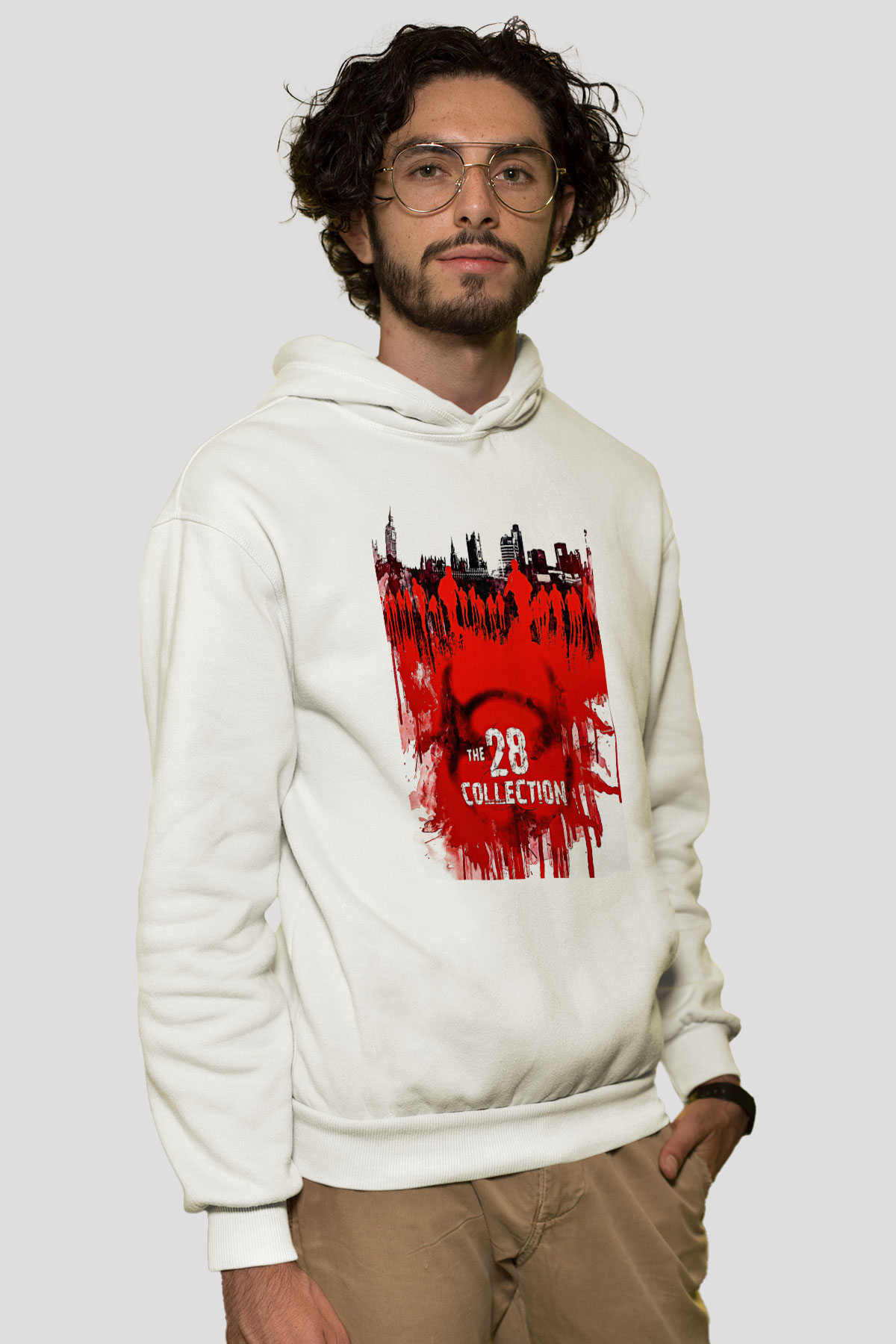 28 Days Later Baskılı Beyaz Unisex Hoodie