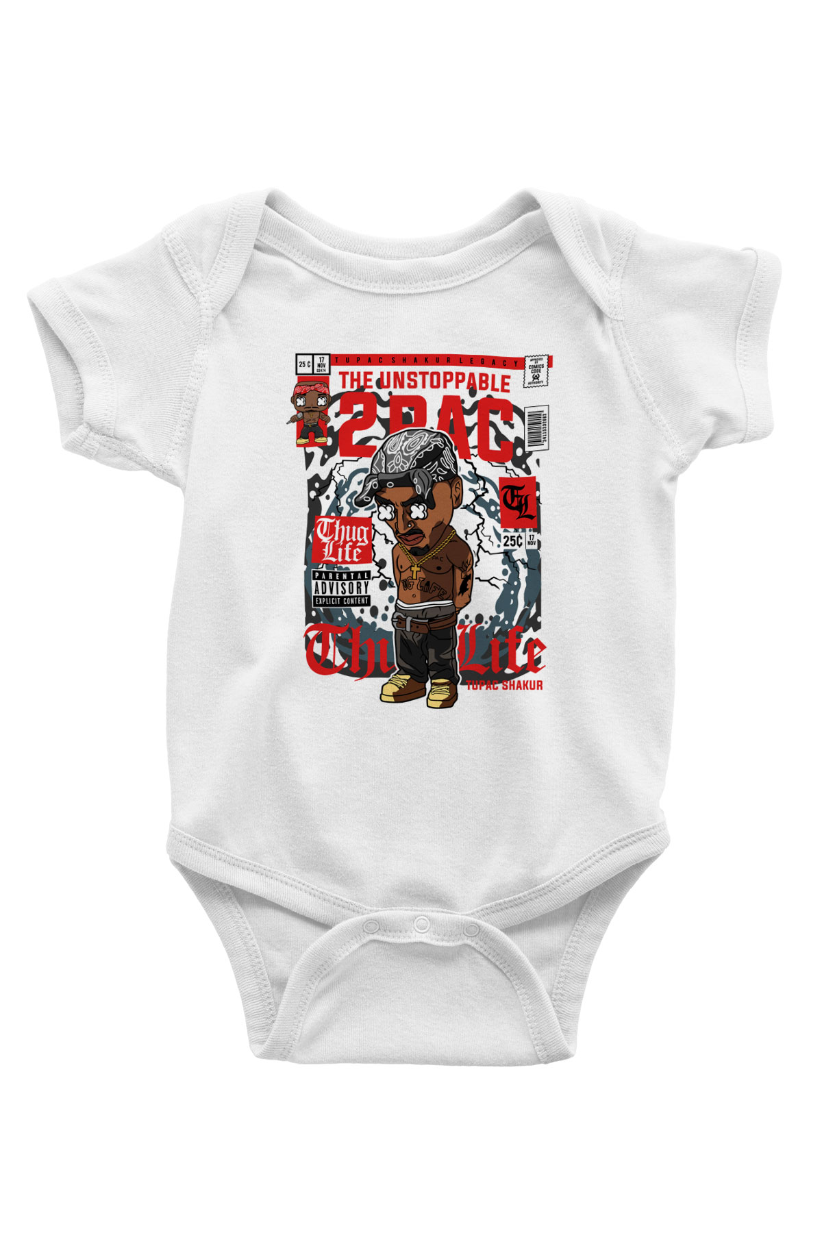 2PAC Baskılı Unisex Beyaz Bebek Body - Zıbın