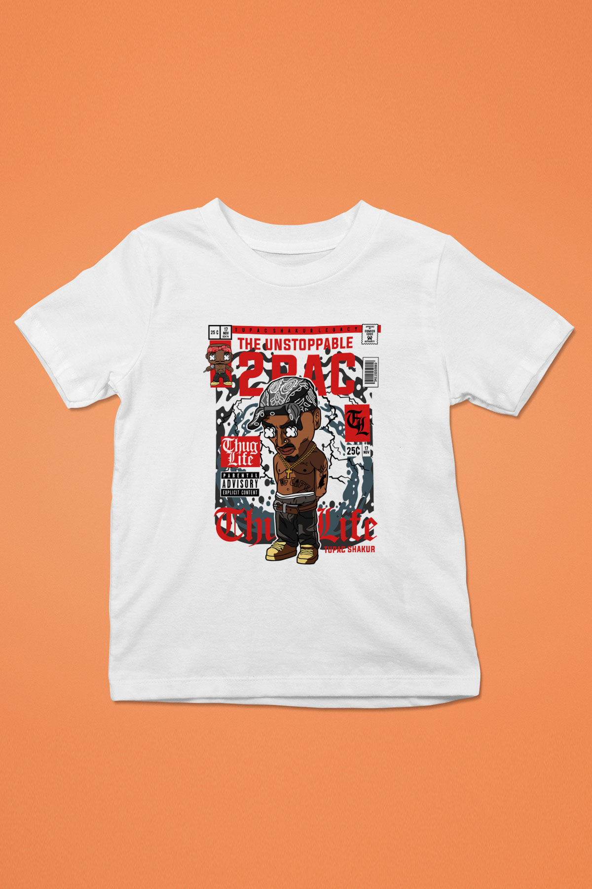 2PAC Baskılı Unisex Beyaz Çocuk Tişört