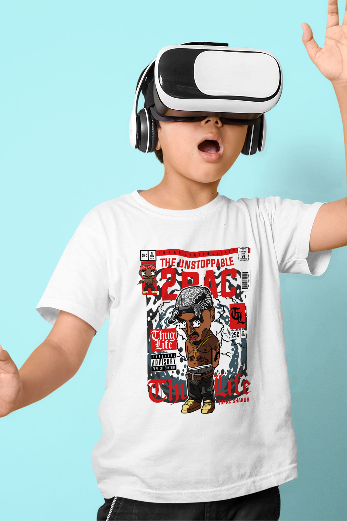 2PAC Baskılı Unisex Beyaz Çocuk Tişört