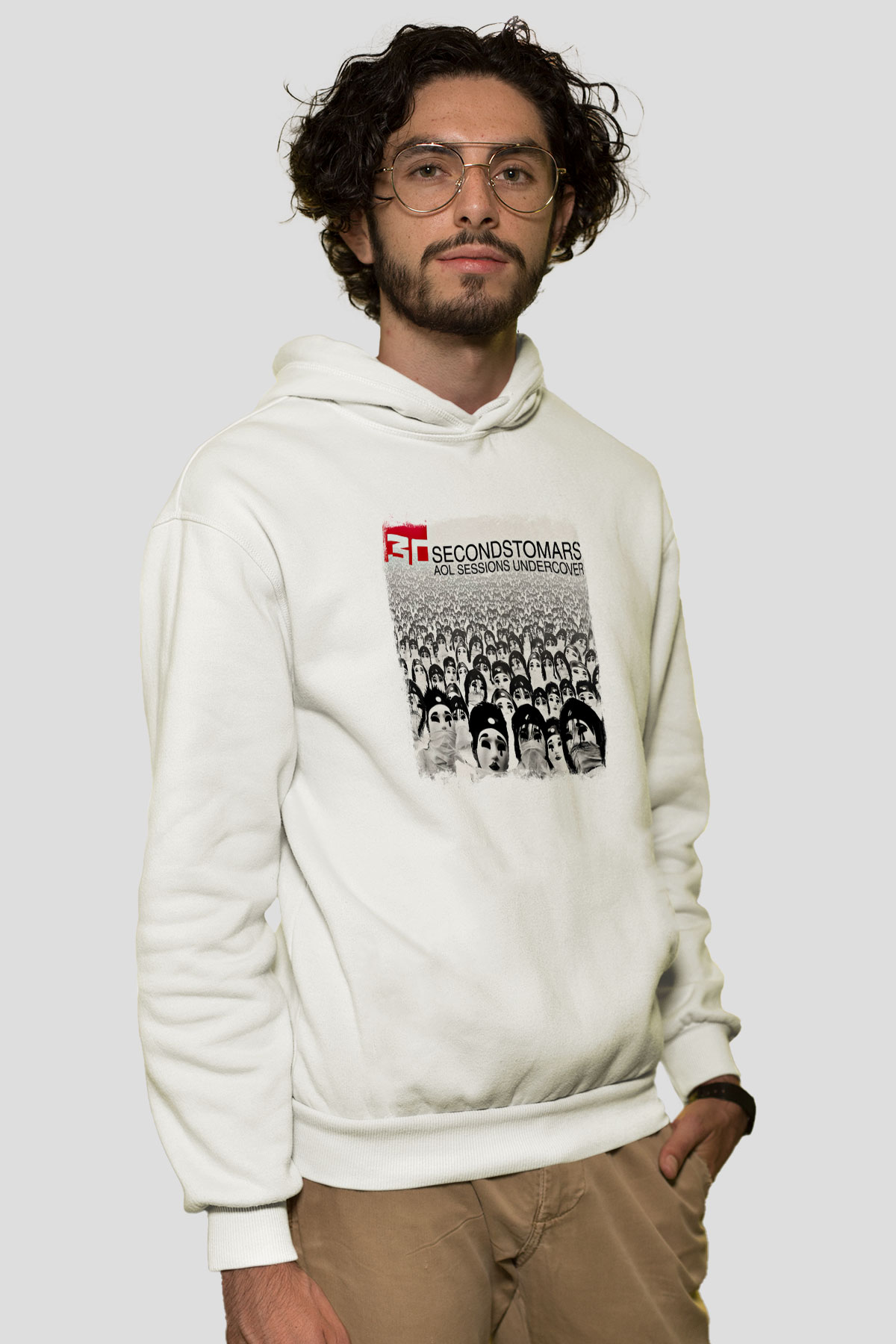 30 Seconds To Mars Baskılı Unisex Beyaz Hoodie