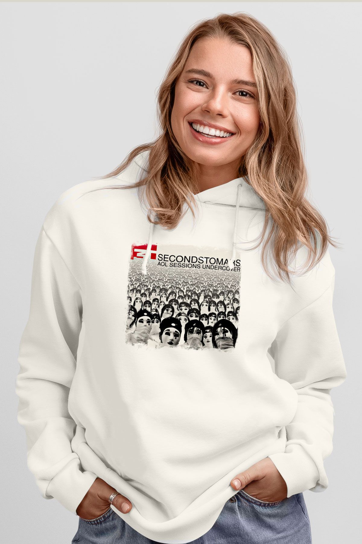 30 Seconds To Mars Baskılı Unisex Beyaz Hoodie