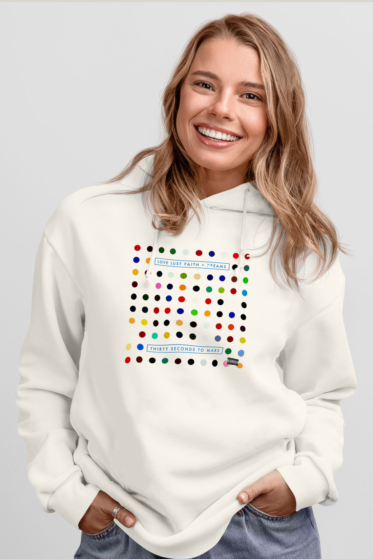 30 Seconds To Mars Baskılı Unisex Beyaz Hoodie