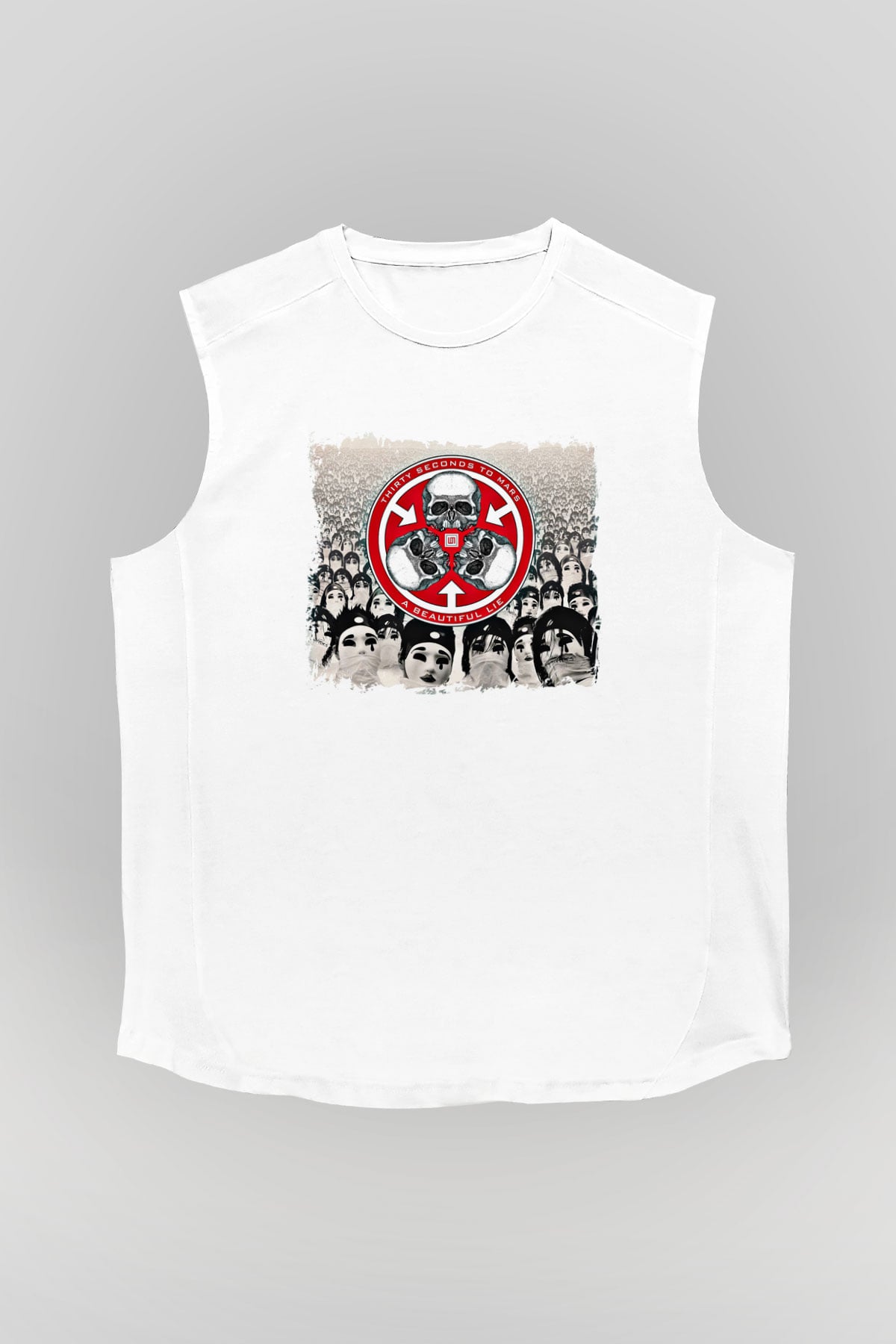 30 Seconds To Mars Baskılı Unisex Beyaz Kolsuz Tişört