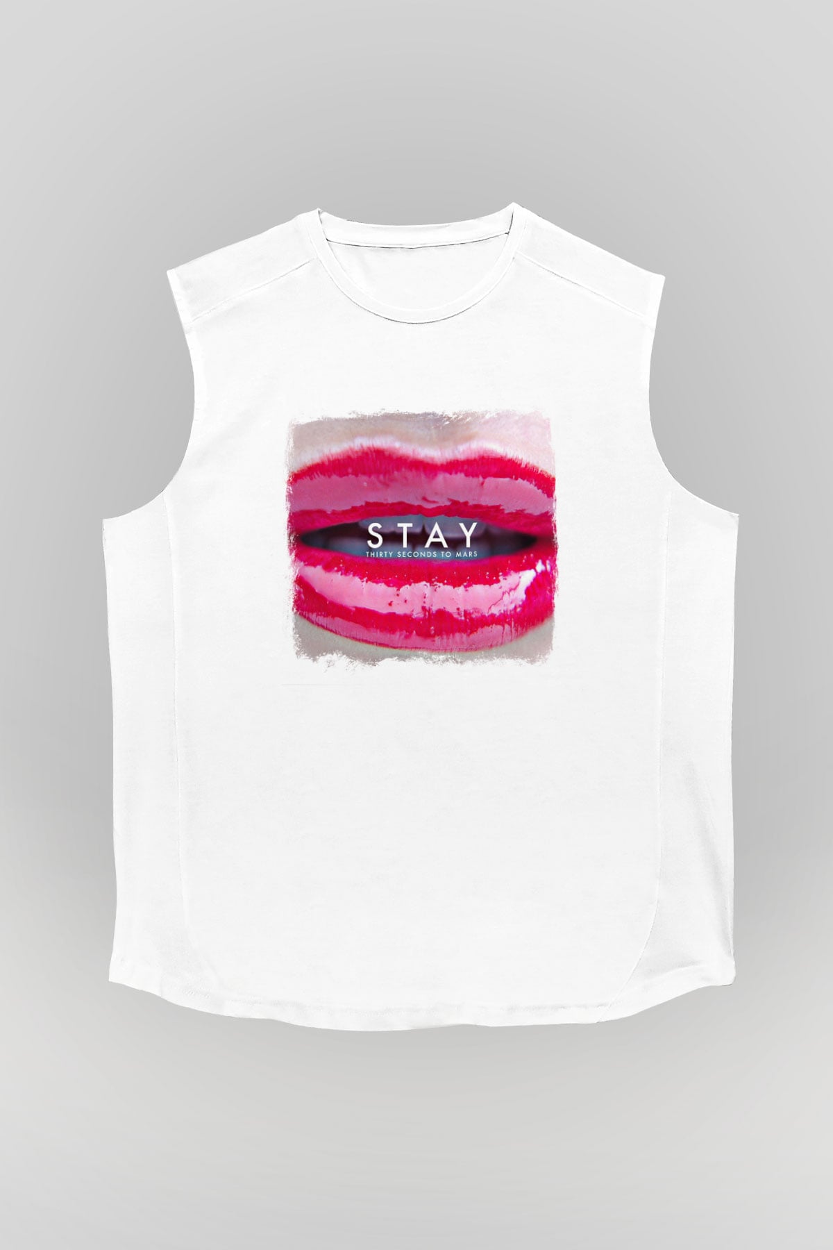 30 Seconds To Mars Baskılı Unisex Beyaz Kolsuz Tişört