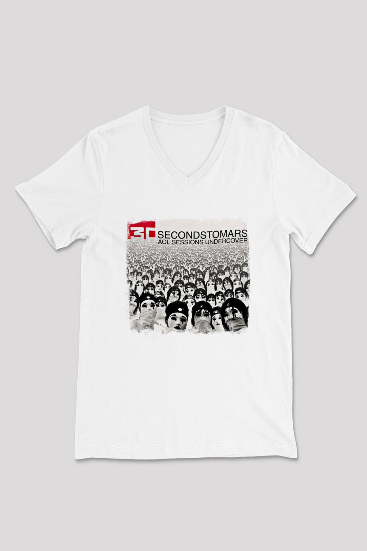 30 Seconds To Mars Baskılı Unisex Beyaz V Yaka Tişört