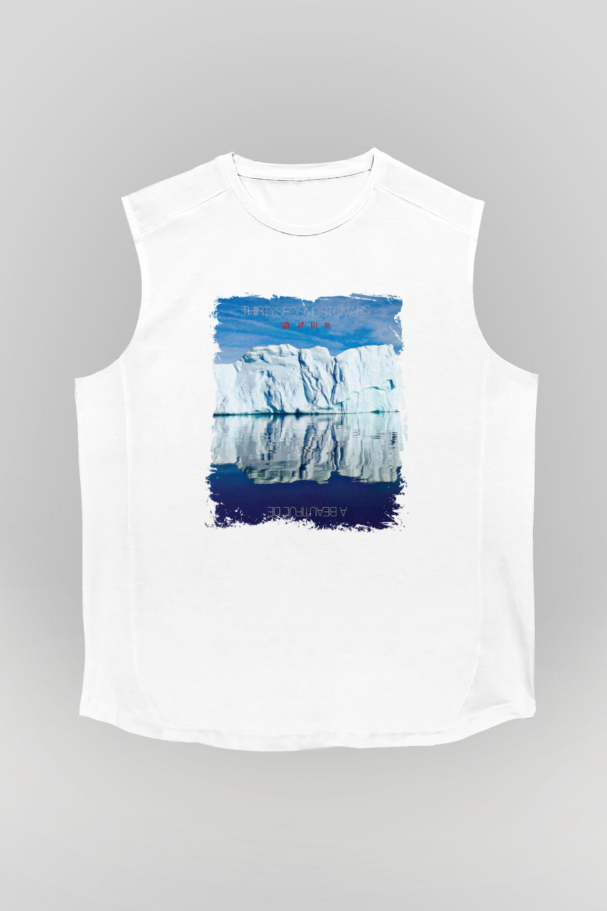 30 Seconds To Mars Baskılı Unisex Beyaz Kolsuz Tişört