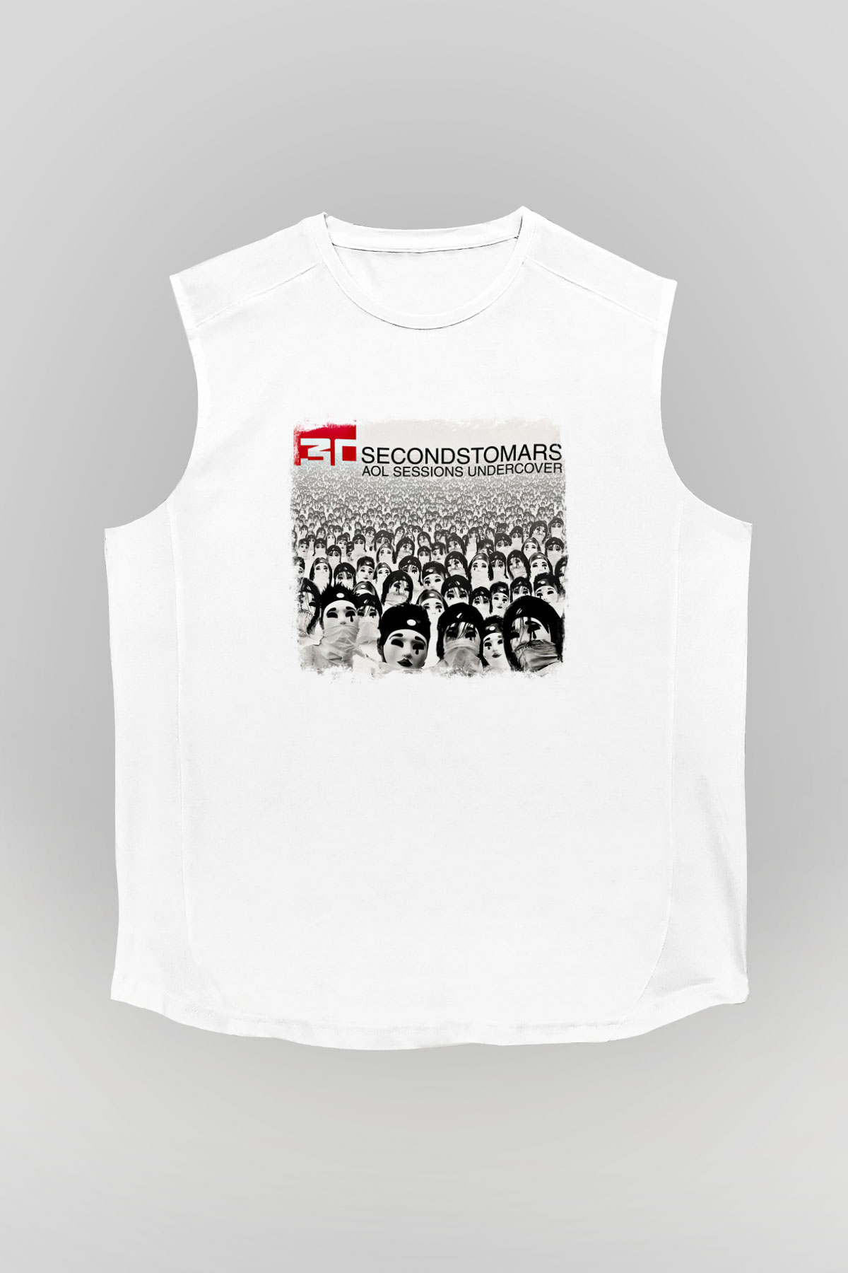 30 Seconds To Mars Baskılı Unisex Beyaz Kolsuz Tişört