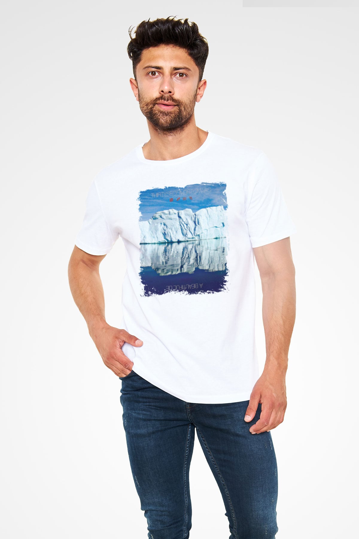 30 Seconds To Mars Baskılı Unisex Beyaz Tişört