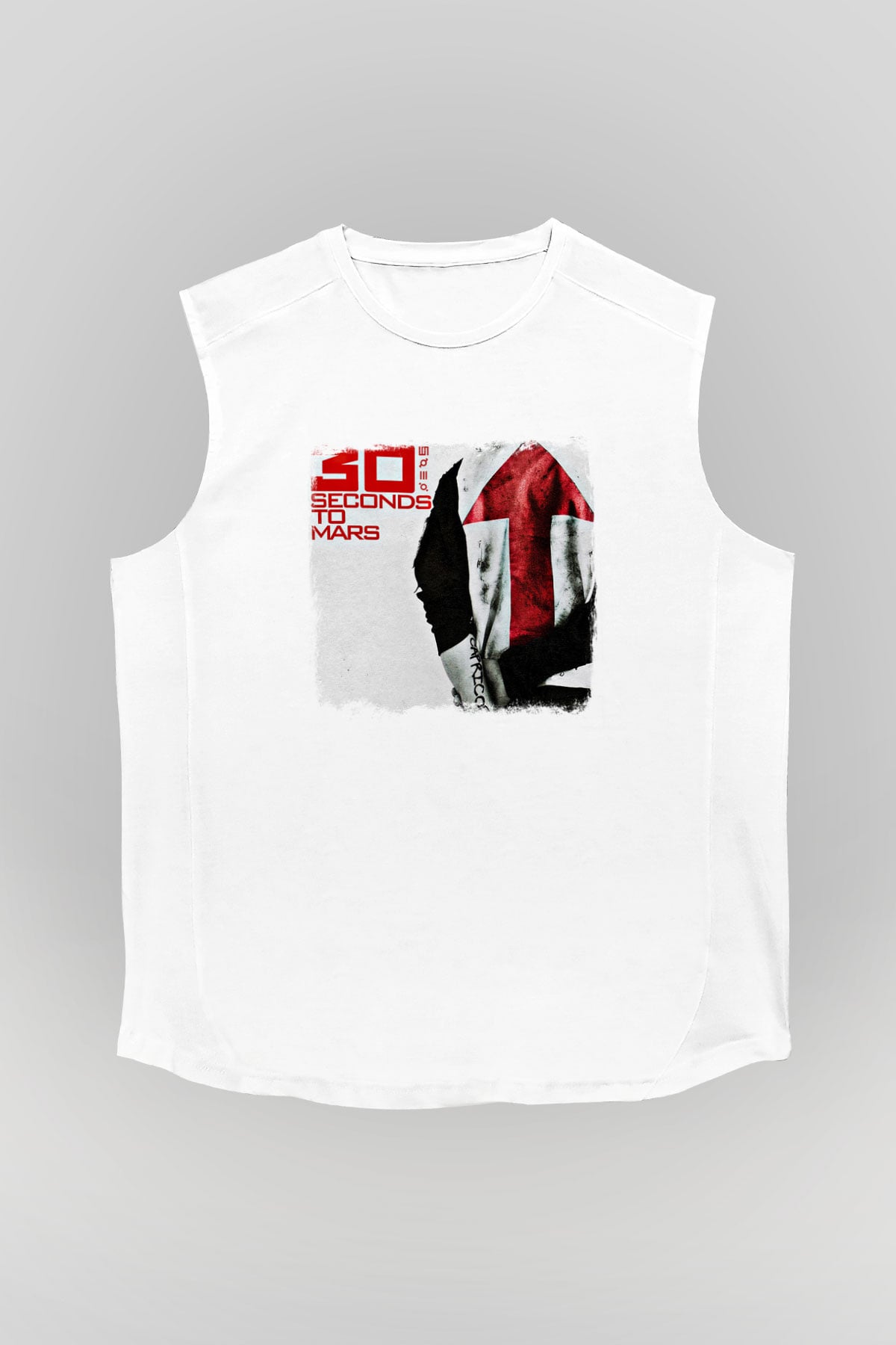 30 Seconds To Mars Baskılı Unisex Beyaz Kolsuz Tişört