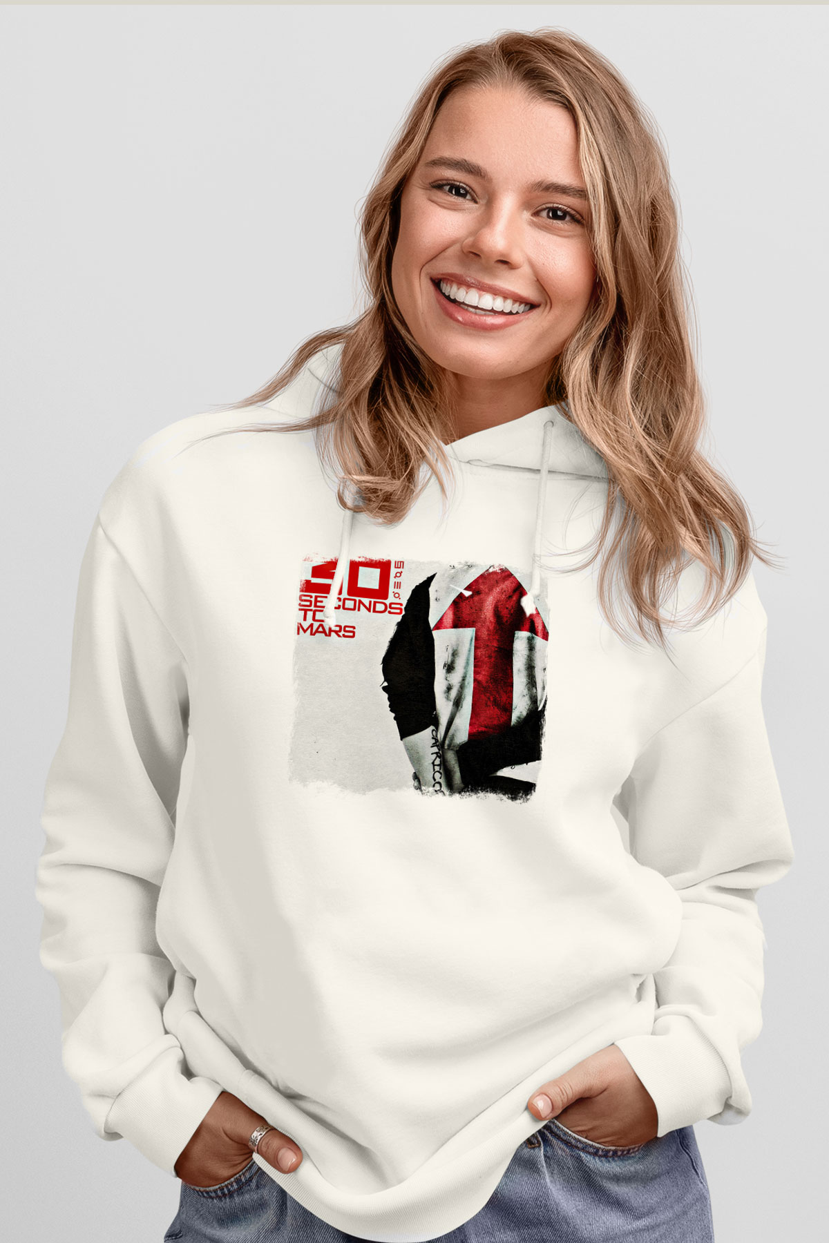 30 Seconds To Mars Baskılı Unisex Beyaz Hoodie