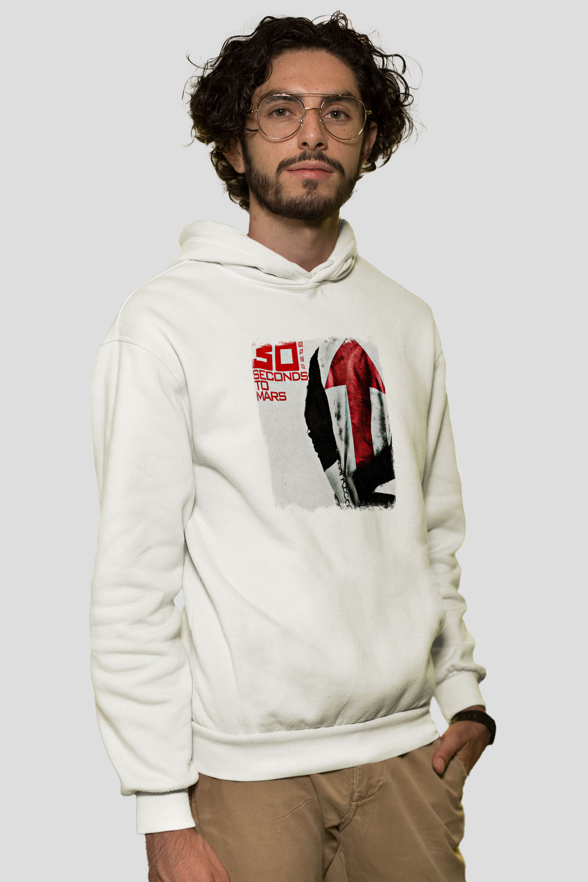 30 Seconds To Mars Baskılı Unisex Beyaz Hoodie