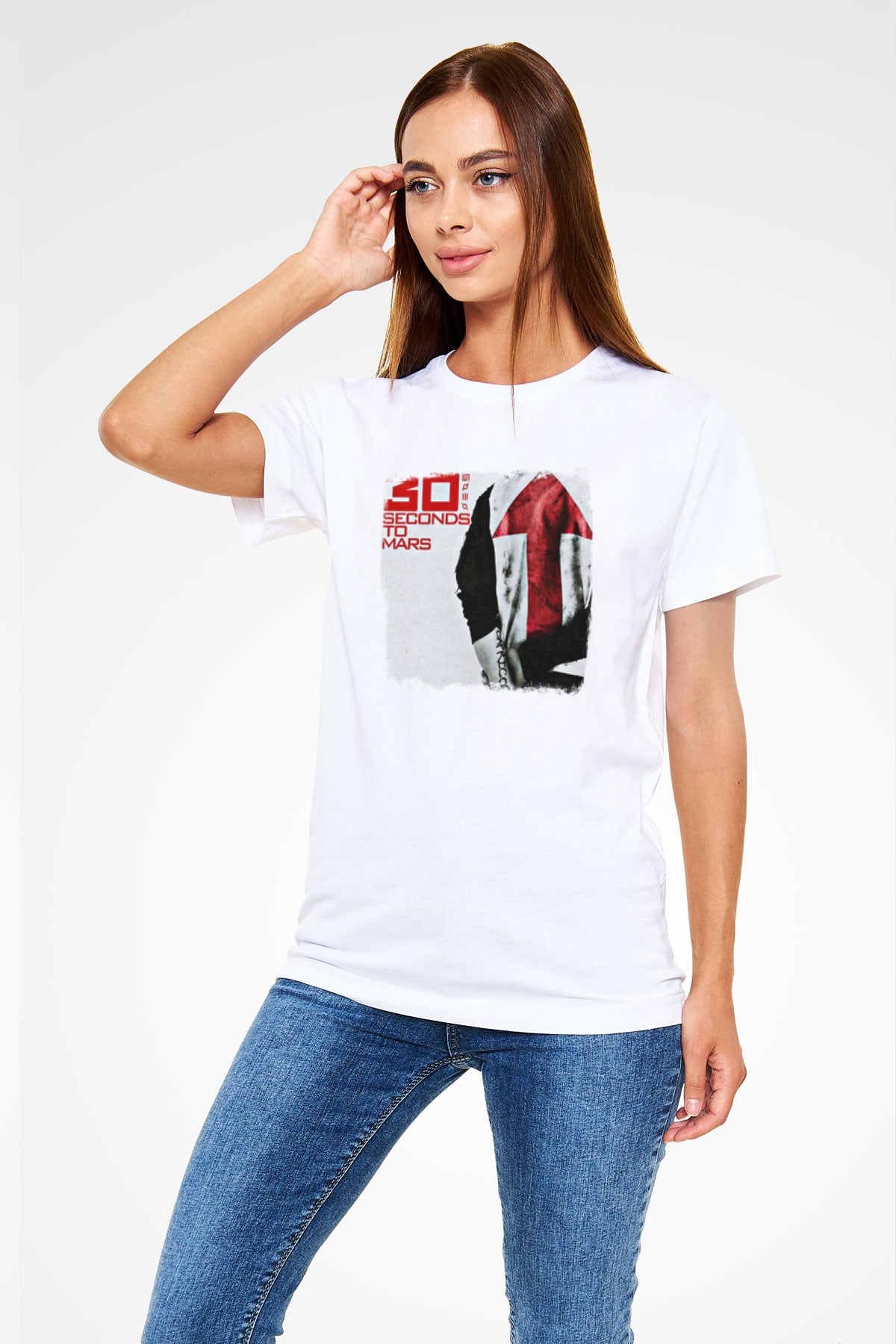 30 Seconds To Mars Baskılı Unisex Beyaz Tişört