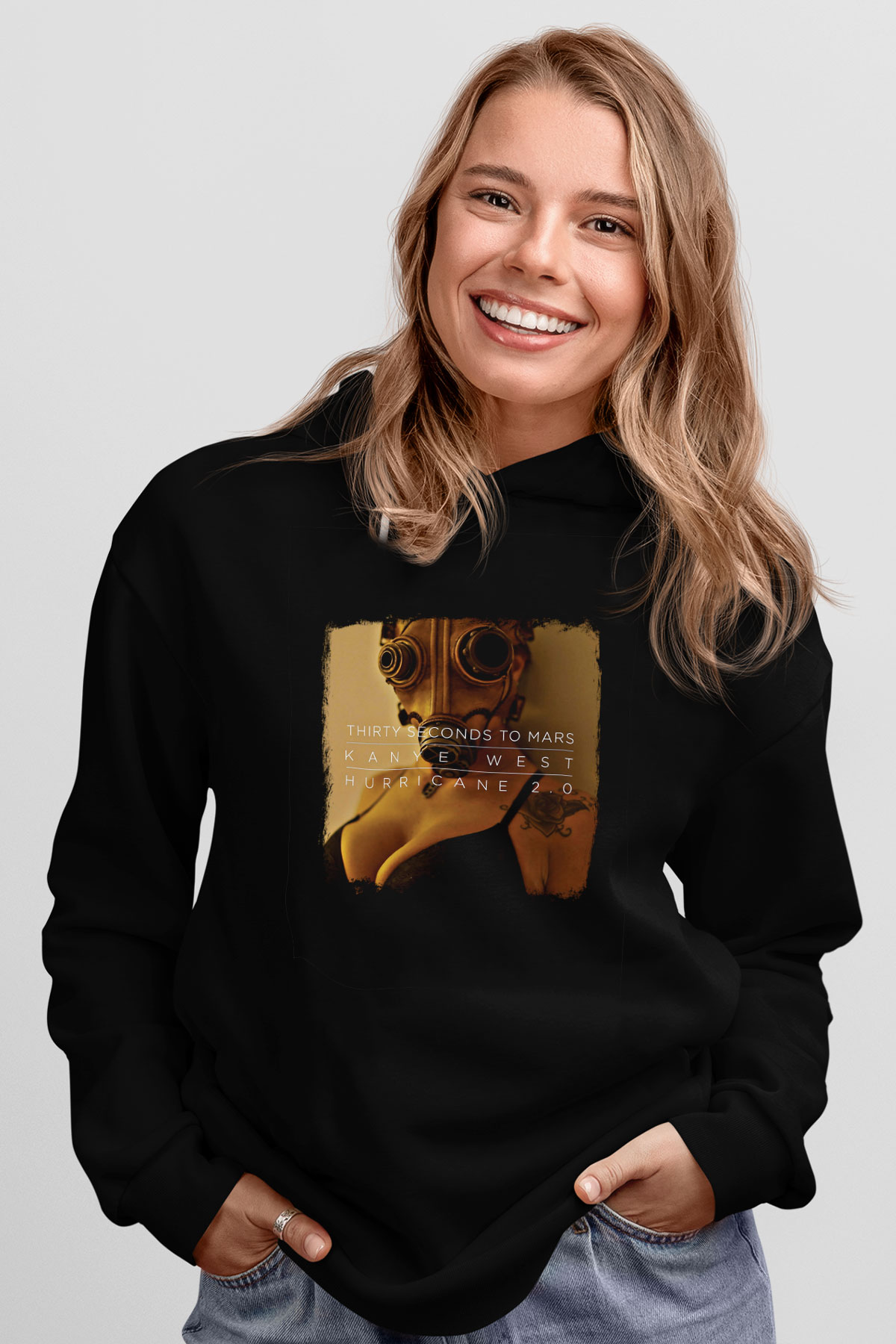 30 Seconds To Mars Baskılı Unisex Siyah Hoodie