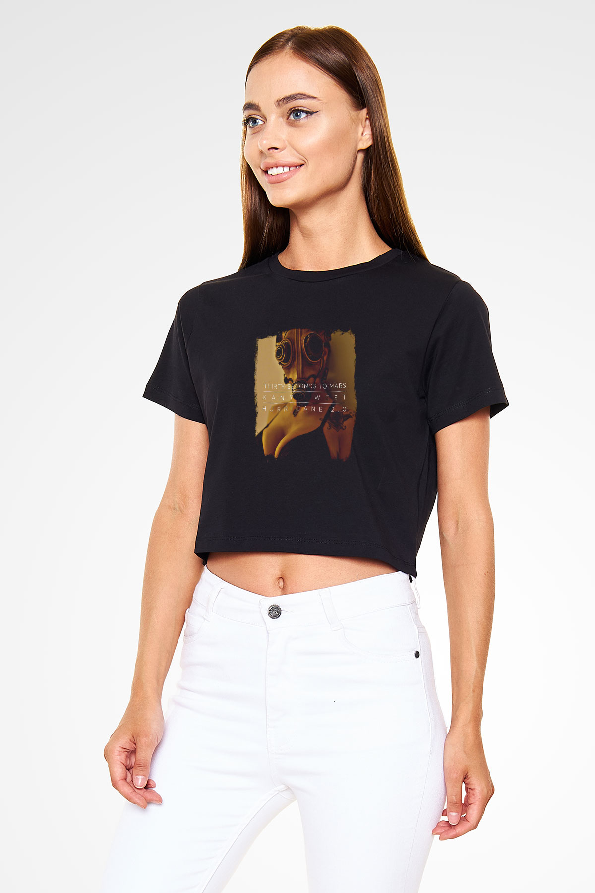 30 Seconds To Mars Baskılı Unisex Siyah Crop Top Tişört