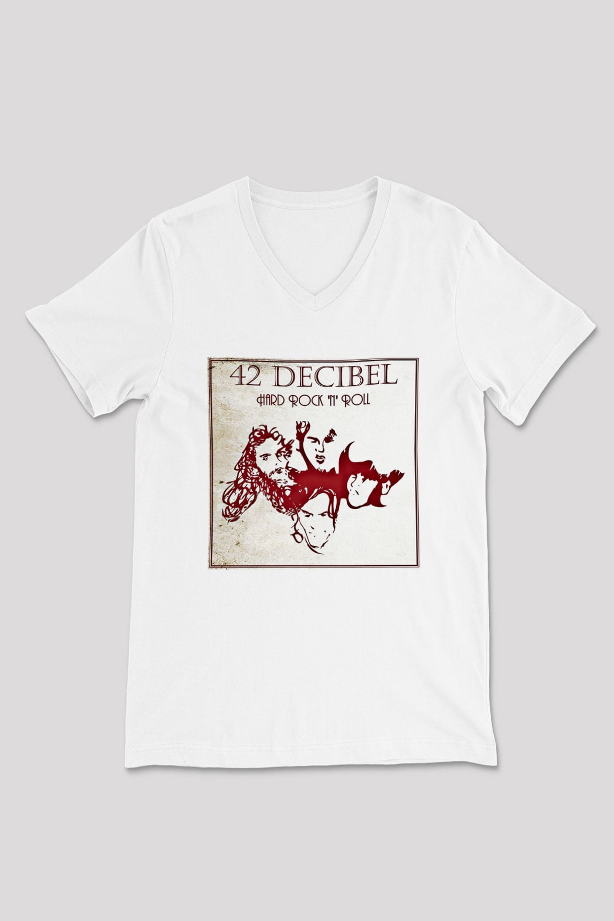 42 decibel Baskılı Unisex Beyaz V Yaka Tişört