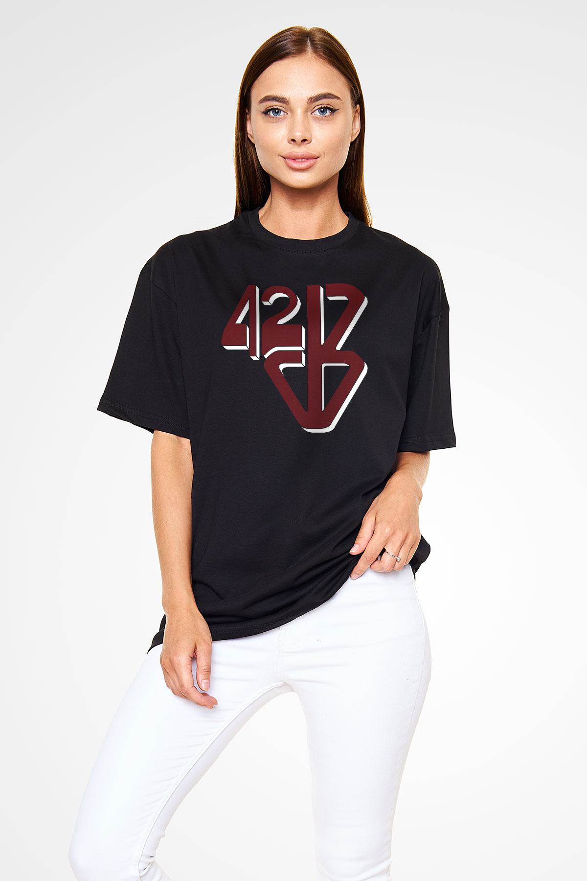 42 Decibel Siyah Unisex Oversize Tişört T-Shirt