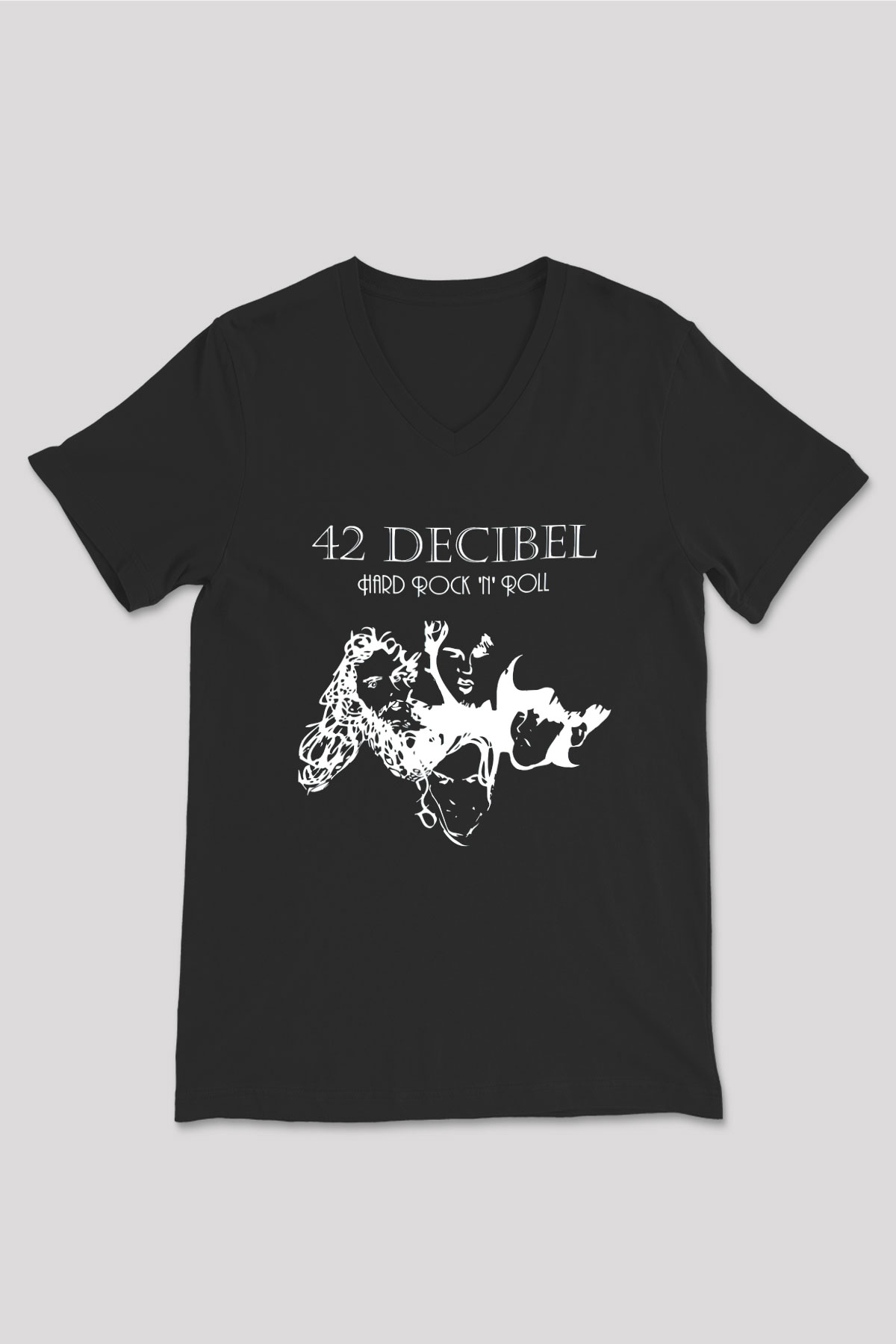 42 Decibel Siyah Unisex V Yaka Tişört T-Shirt