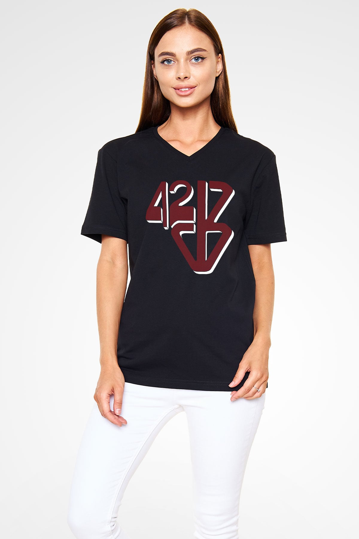 42 Decibel Siyah Unisex V Yaka Tişört T-Shirt