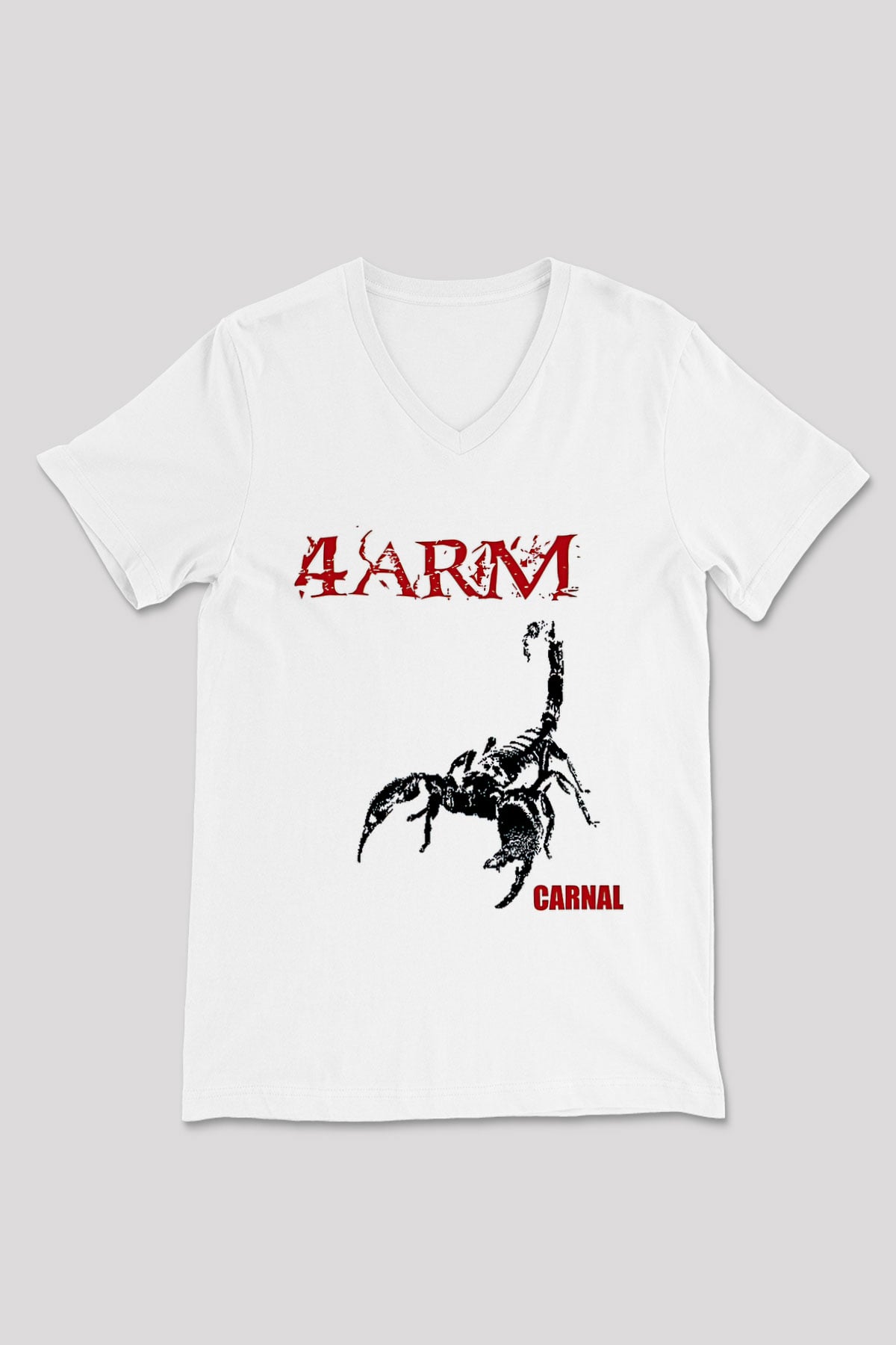 4arm Baskılı Beyaz Unisex V Yaka Tişört - Tshirt