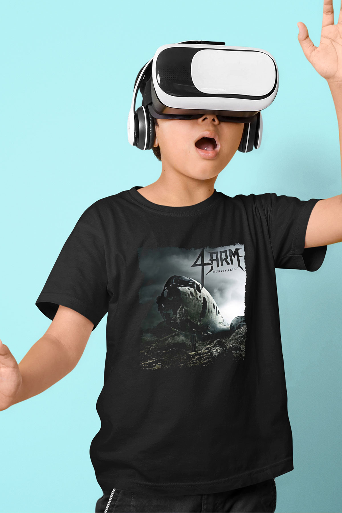 4arm Baskılı Unisex Siyah Çocuk Tişört - Tshirt