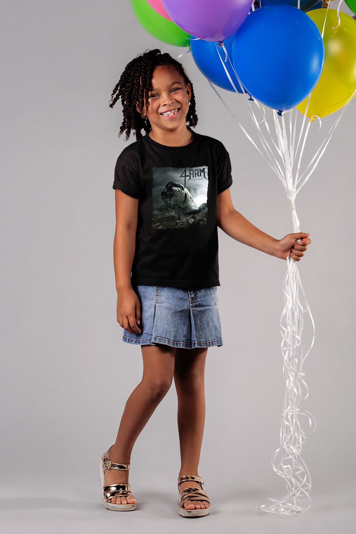 4arm Baskılı Unisex Siyah Çocuk Tişört - Tshirt