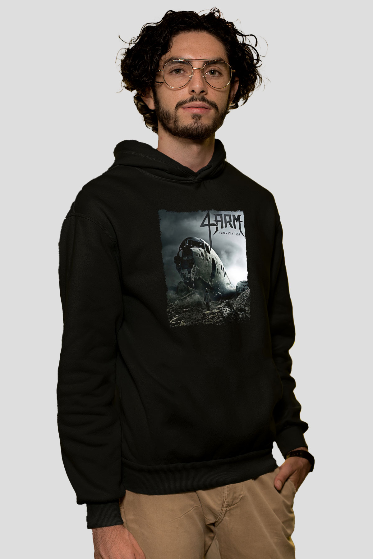 4arm Baskılı Unisex Siyah Hoodie
