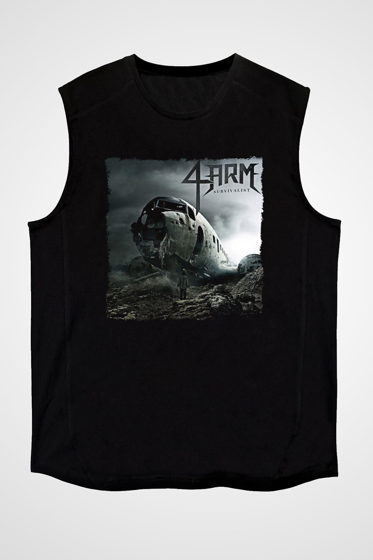4arm Baskılı Unisex Siyah Kolsuz Tişört - Tshirt