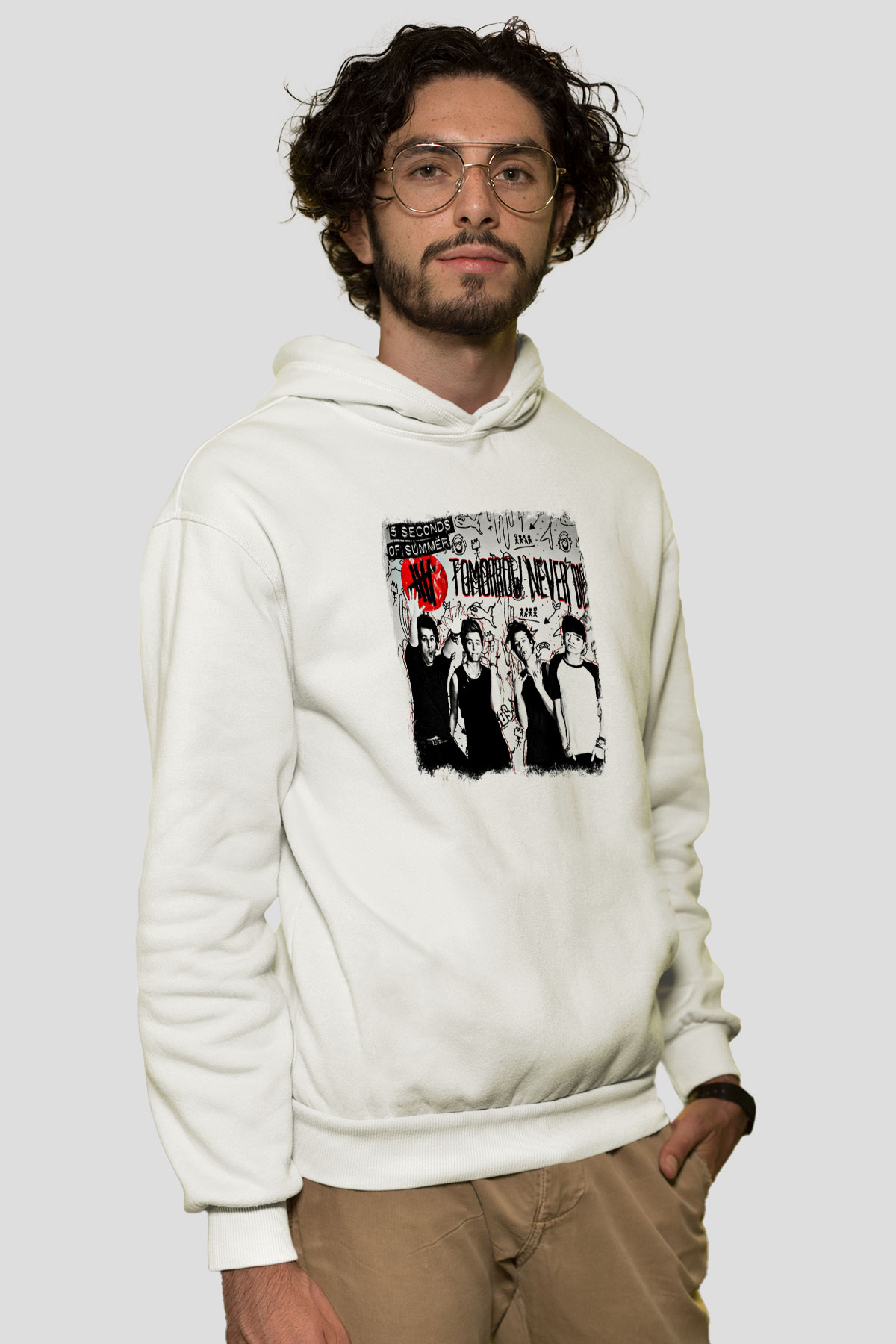 5 Seconds Of Summer Baskılı Unisex Beyaz Hoodie
