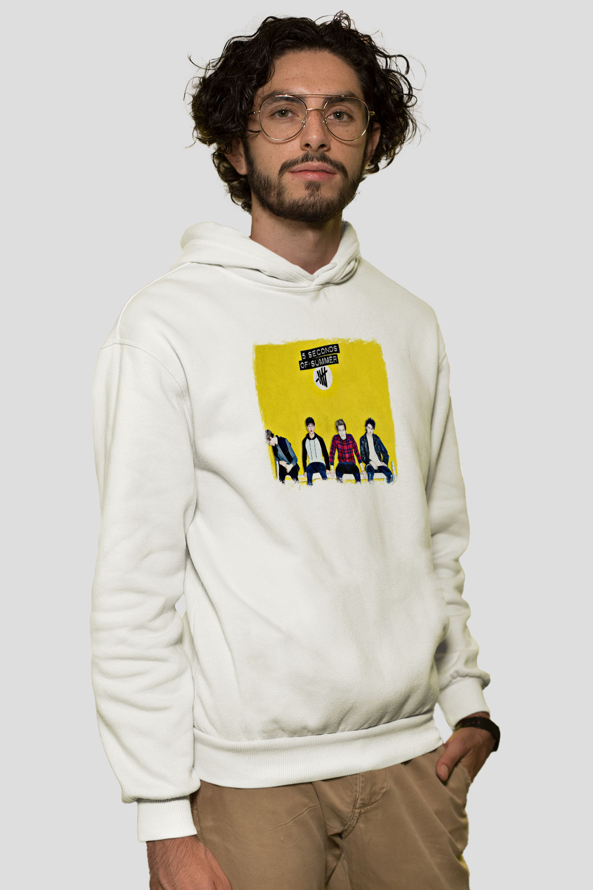 5 Seconds Of Summer Baskılı Unisex Beyaz Hoodie