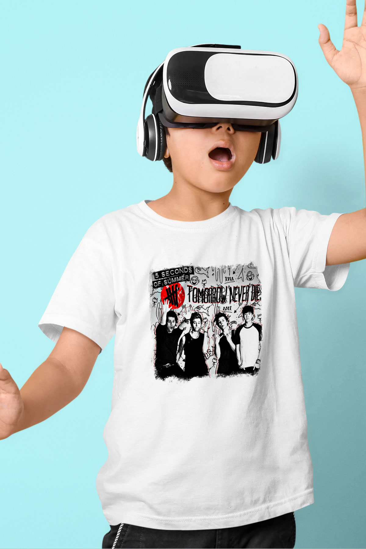 5 Seconds Of Summer Baskılı Unisex Beyaz Çocuk Tişört
