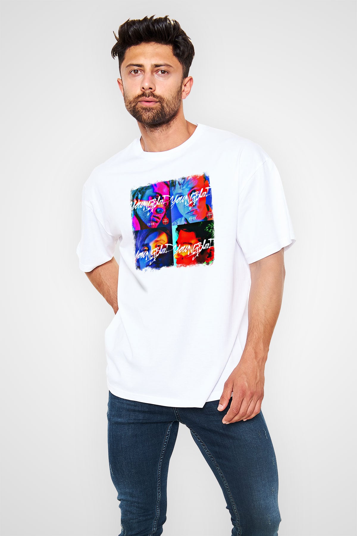 5 Seconds Of Summer Baskılı Unisex Beyaz Oversize Tişört