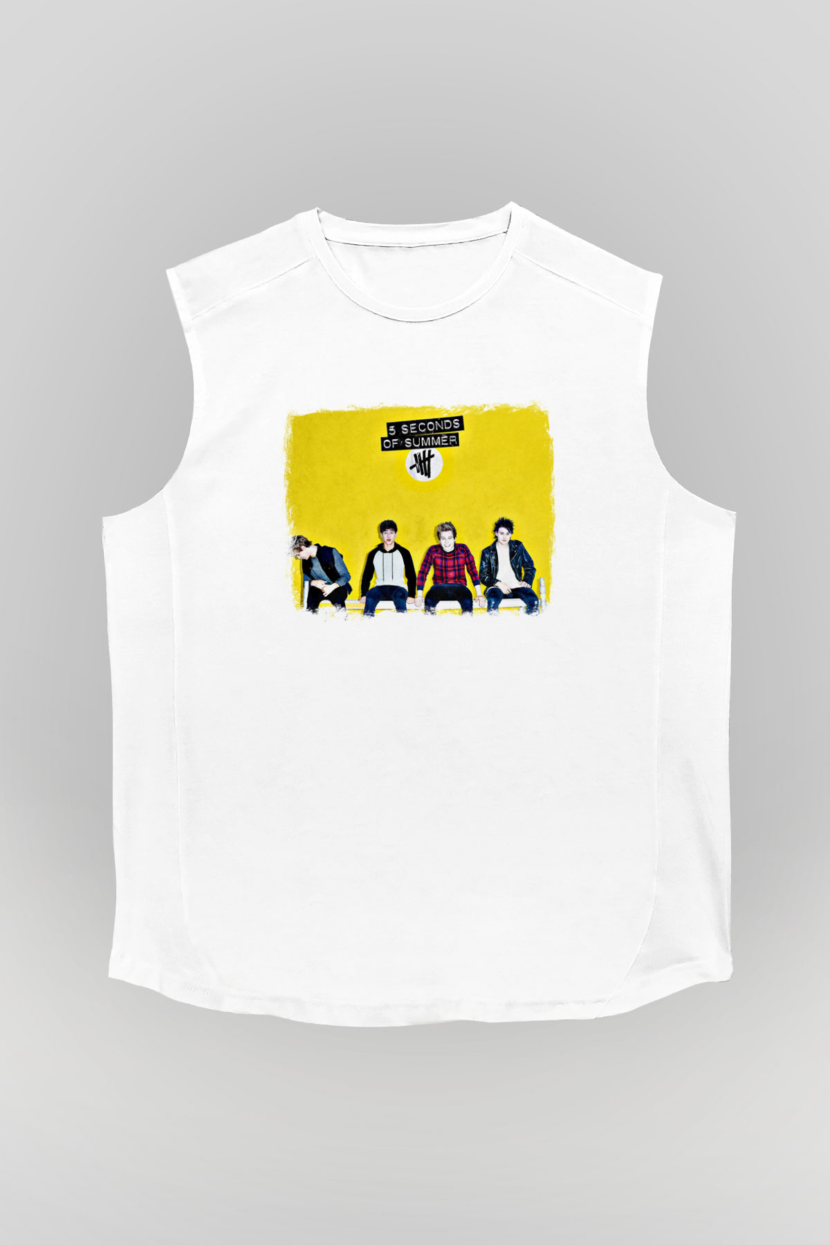 5 Seconds Of Summer Baskılı Unisex Beyaz Kolsuz Tişört
