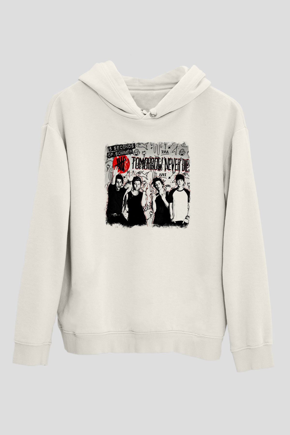 5 Seconds Of Summer Baskılı Unisex Beyaz Hoodie