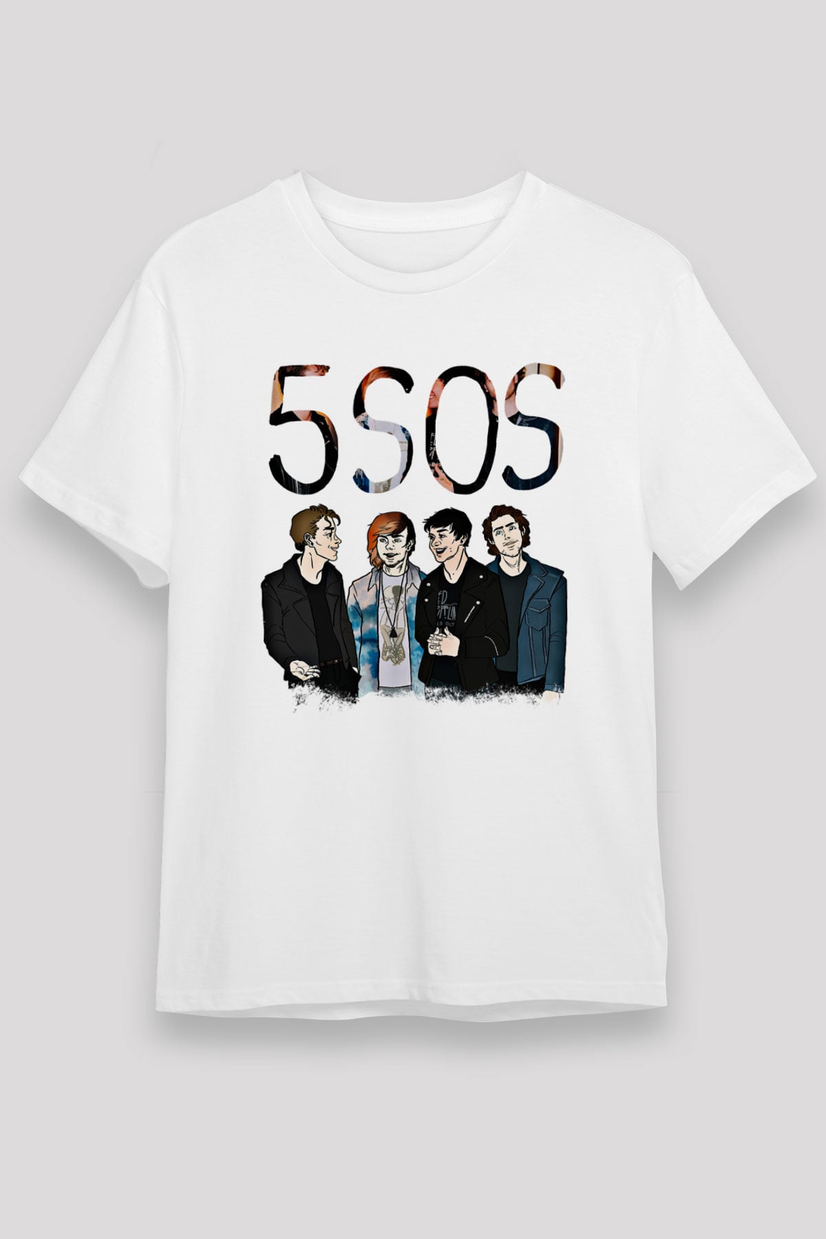 5 Seconds Of Summer Baskılı Unisex Beyaz Tişört