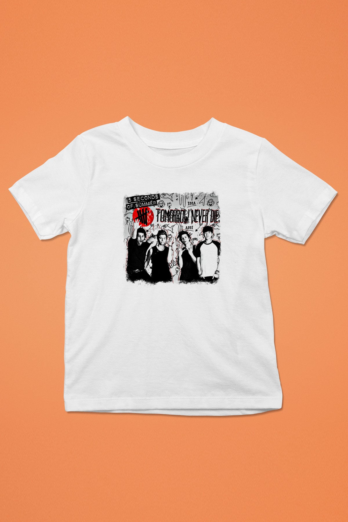 5 Seconds Of Summer Baskılı Unisex Beyaz Çocuk Tişört
